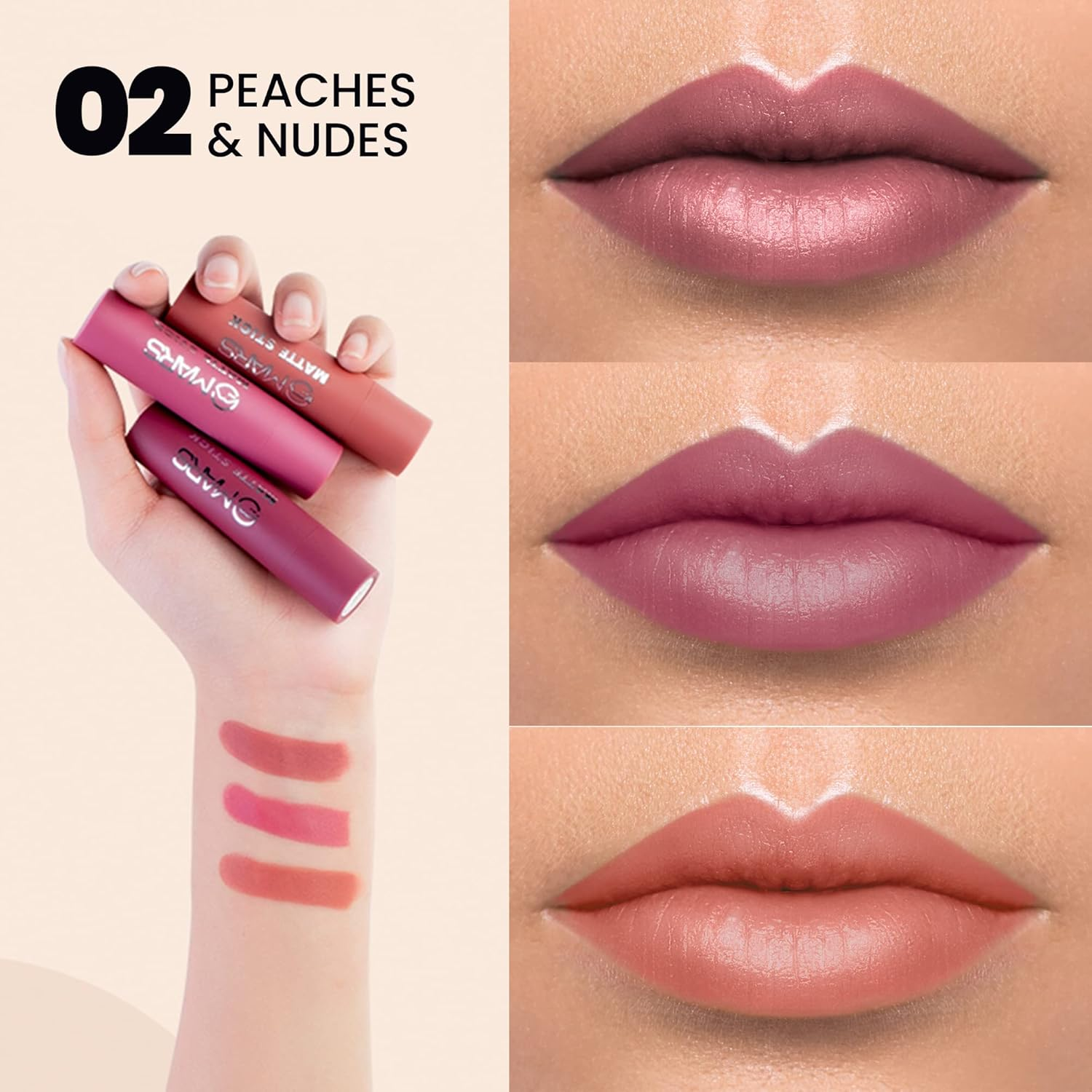 MARS Matte Box Set of 3 Lipsticks for Women | Long-Lasting | Smooth Finish | Moisturising | One Swipe Pigmentation | (3X3.2 Gm) (02-Peaches & Nudes) image number 5
