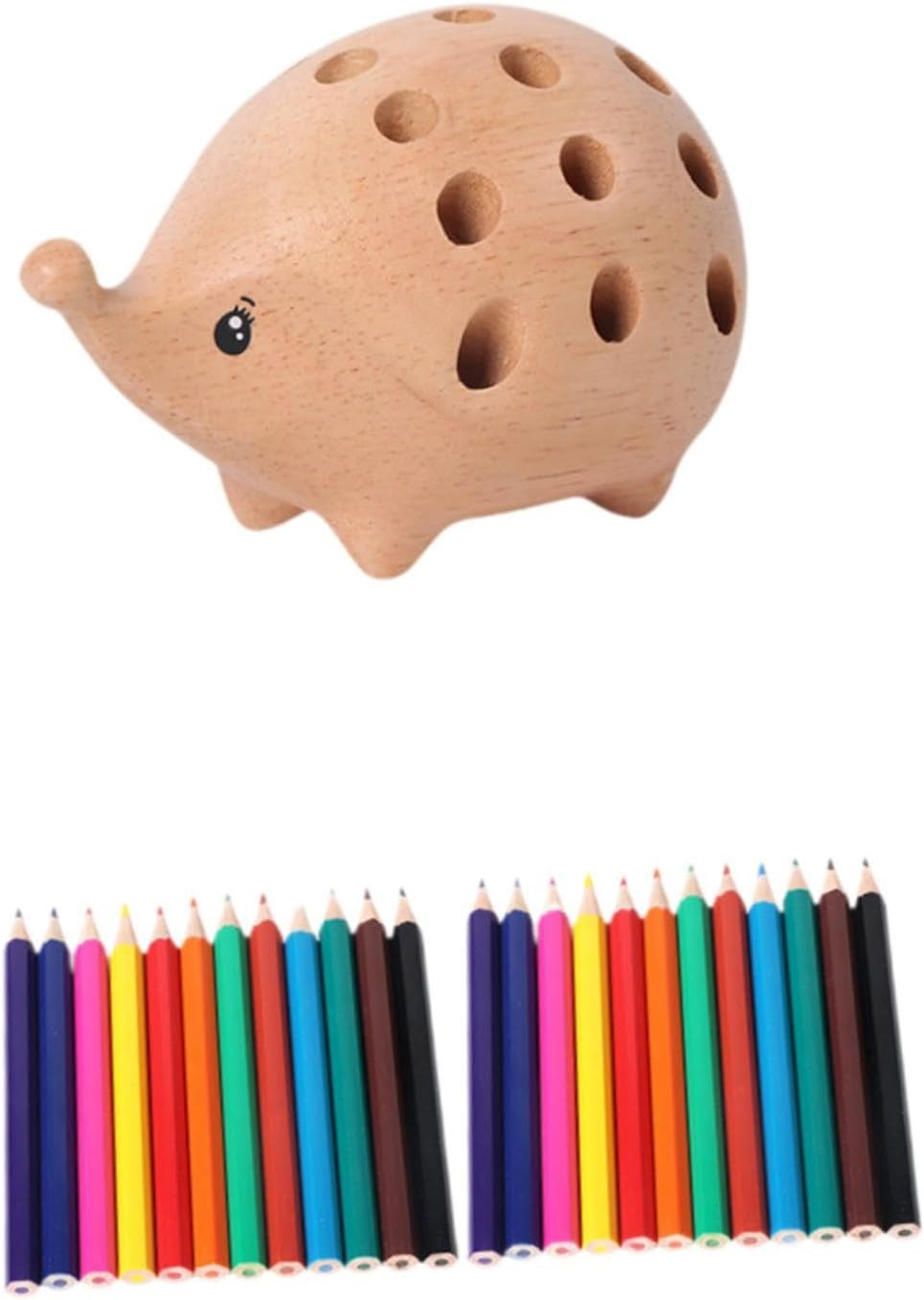 B Baosity Cute Hedgehog Pen Holder with Holes Desk Accessories with 24 Color Pencil Stationery Supplies for Cabinet Classroom Desktop