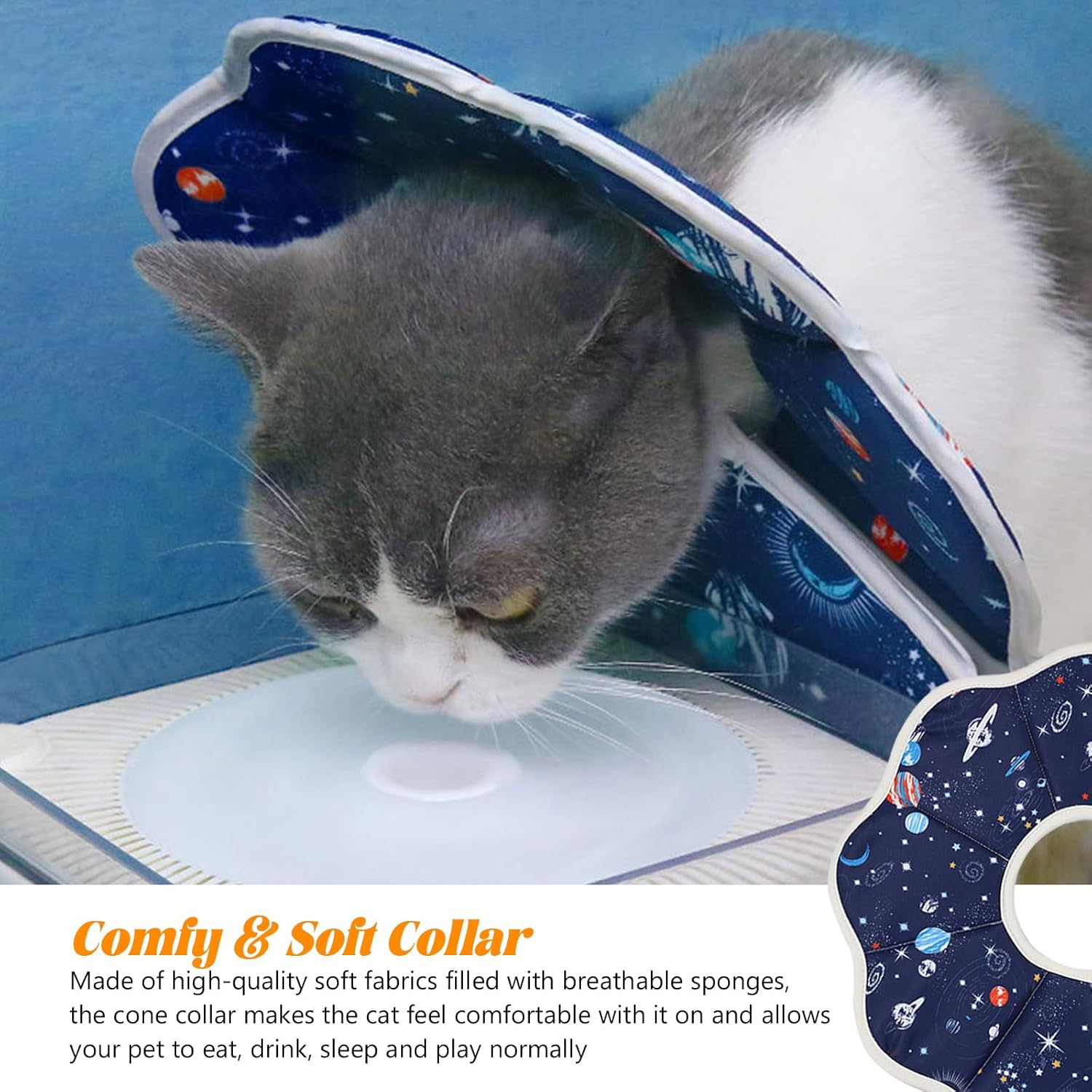 Hzqzaoan Soft Cat Recovery Collar, Protective Adjustable Pet Cone Collar - Cat Cone for after Surgery Soft Adjustable Lightweight for Kitten Prevent from Licking Wounds, Not Block Vision (Blue, S) image number 1