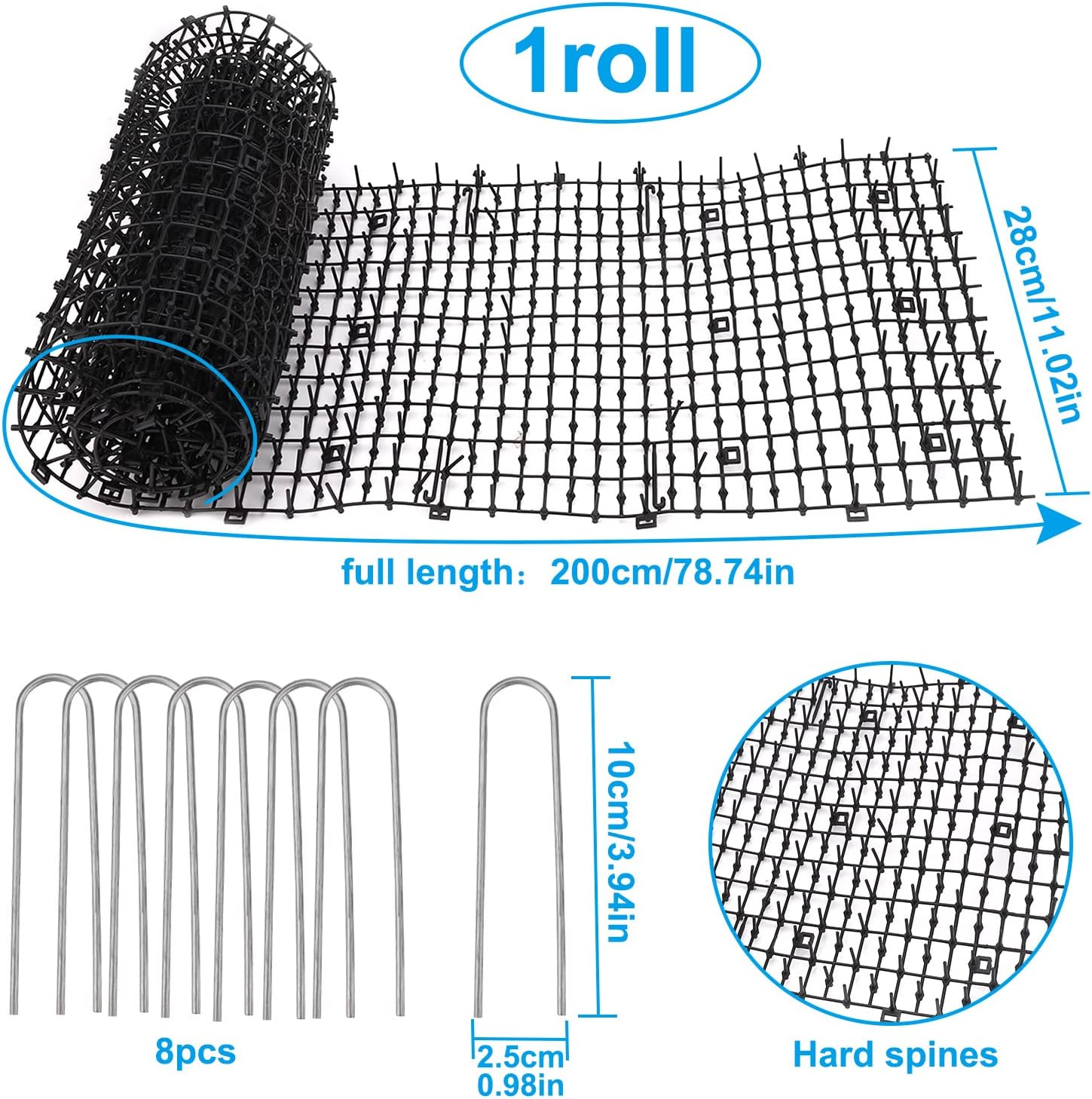 Cat Scat Mat with Spikes 200 * 28 Cm Cat Repellent Mat with Spikes Pet Deterrent Net anti Cat Mat Gardening Plastic Cat Scat Mat with 8 U-Shaped Pegs for Wild Animal Outdoor Garden Plants image number 2