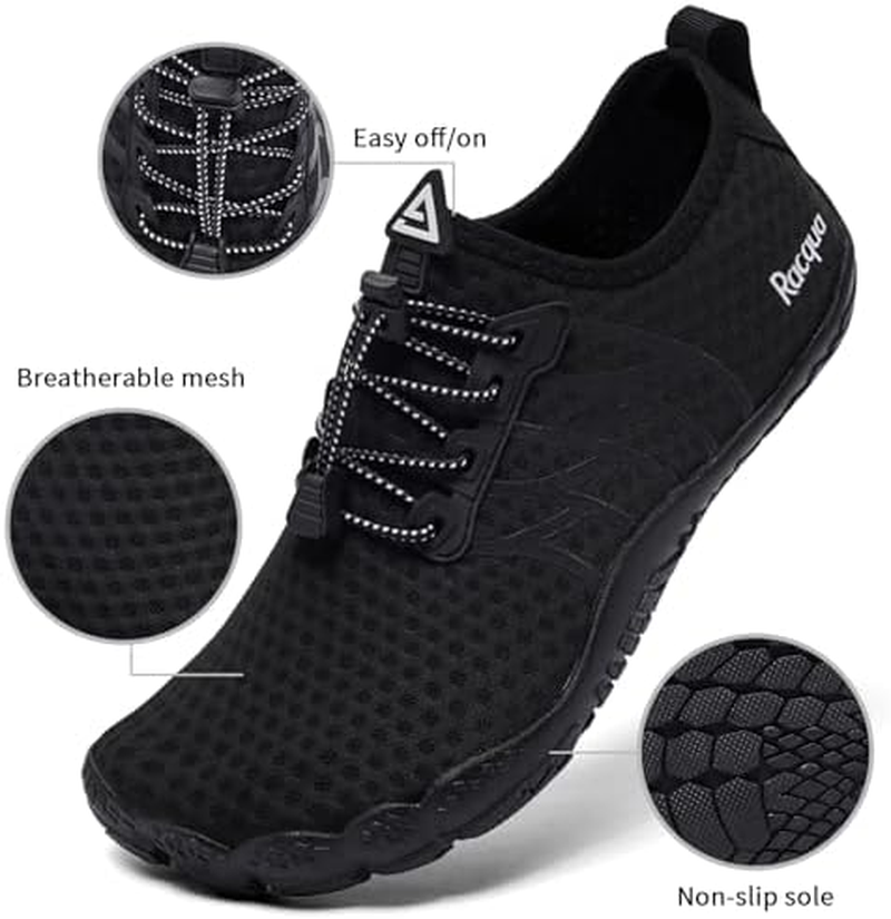 Racqua Water Shoes Beach Swim Surfing Outdoor Boat Lightweight Diving Pool Hiking Quick Dry Barefoot Women Men Breathable Shoes Slip on Sea Shoes Black 9 Women/8 Men image number 4
