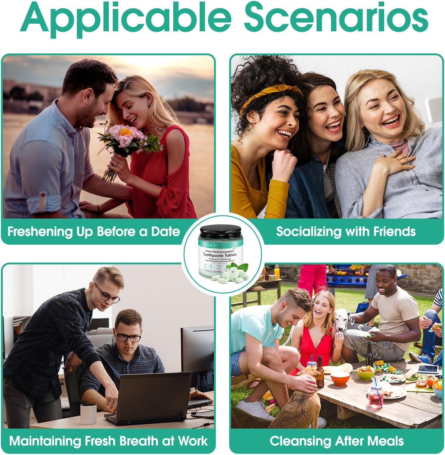 Toothpaste Tablets 150 Counts, Sensitive Bites with Nano Hydroxyapatite, Travel Mouthwash Tablets Help Strengthen & Protect Enamel, Chewable Tablet (Peppermint) image number 5