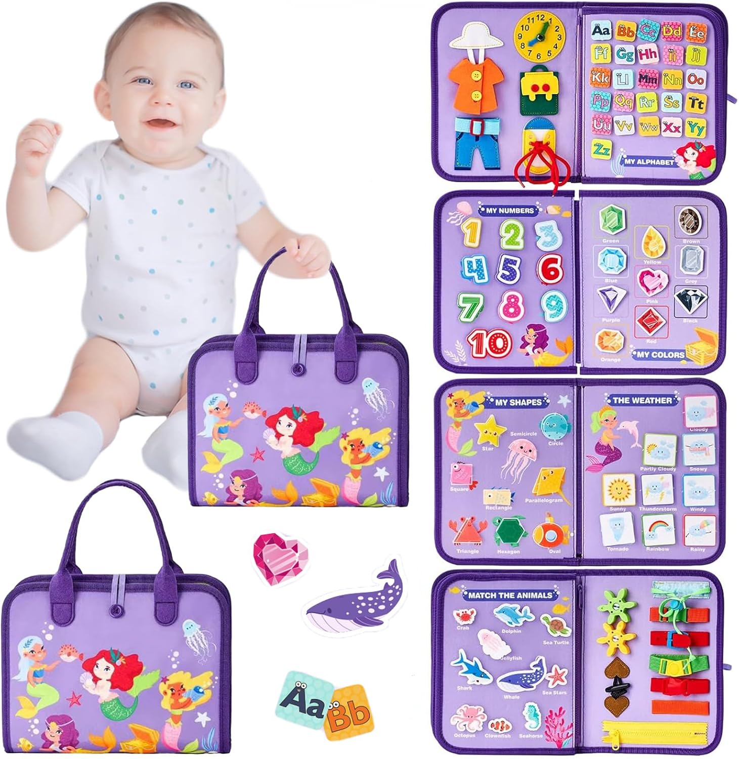 LMXMGRG Toddler Busy Board Montessori Busy Book Learning Sensory Toys for 3 Year Old,7 in 1 Toddler Toys for Learning Fine Motor Skills Birthday Christmas Stocking Stuffers Gifts image number 1