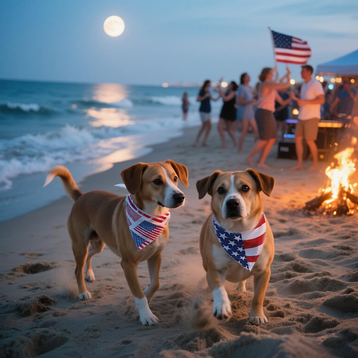 2PCS Dual-Layer Design Patriotic Dog Bandanas Outfit,Large Summer Triangle Reversible Memorial Day Independence Day American Flag 4Th of July Scarf for Big Boy and Girl Dogs Red White Blue image number 2
