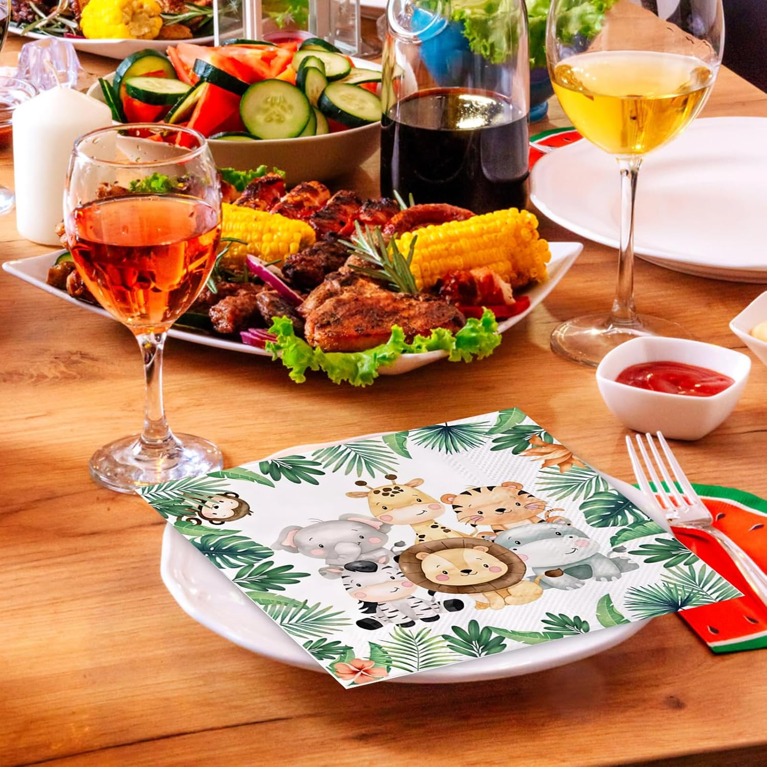 40 Pcs Jungle Animal Napkins,33X33Cm Disposable Dinner Napkins, Animal Paper Napkins for Jungle Safari Zoo Theme Birthday Party Supplies image number 6