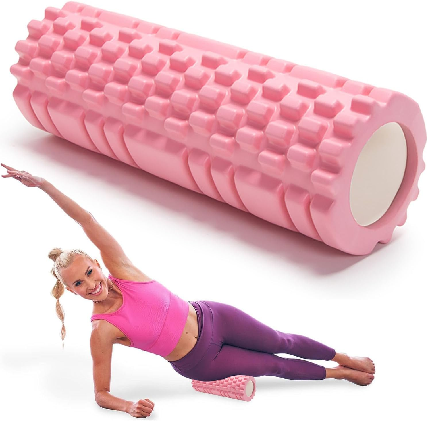 30Cm Yoga Foam Roller, Yoga Column Suitable for Muscle Training Pilates Sports, Massage Foam Roller Trigger Point Therapy Home Gym Exercise, 30 X 10 Cm (Pink) image number 1