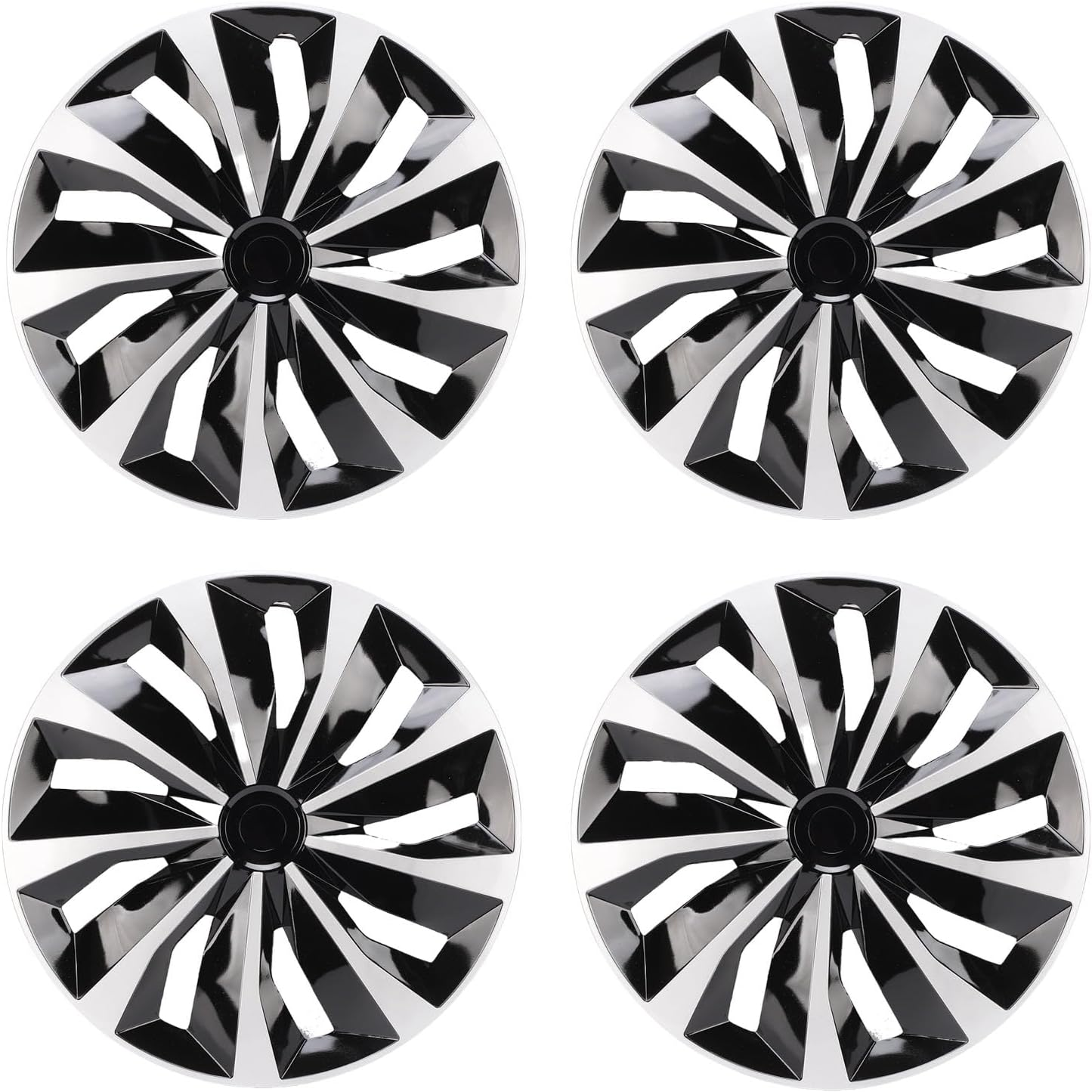 Jiawu 15 Inch Hubcaps Set of 4, Automotive Wheel Tire Covers Accessories, Wheel Hub Caps for Cars, Trucks, SUV, ABS, Quick Installation, Universal Fit on Any 15 Inch Steel Wheel (Black)