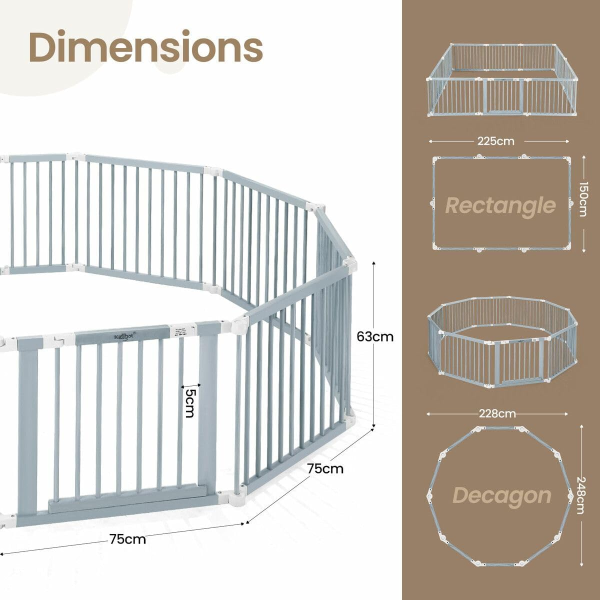 KIDBOT Baby Playpen Wooden 10Panels DIY Shape for Kids Safety Gates Pet Dog Fence Enclosure Child Toddler Activity Centre Foldable Play Pen Yard Barrier Travel Guard - 10 Panels image number 3