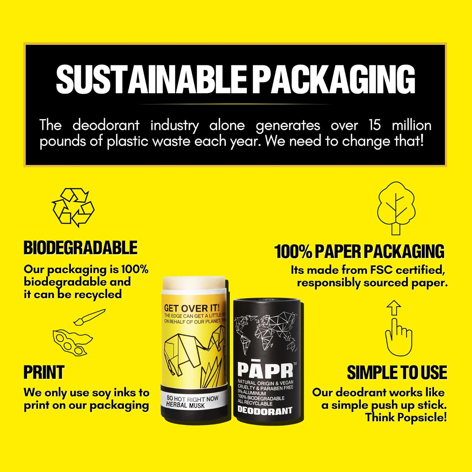 So Hot Right Now All Natural Deodorant in Biodegradable Zero Waste Paper Packaging