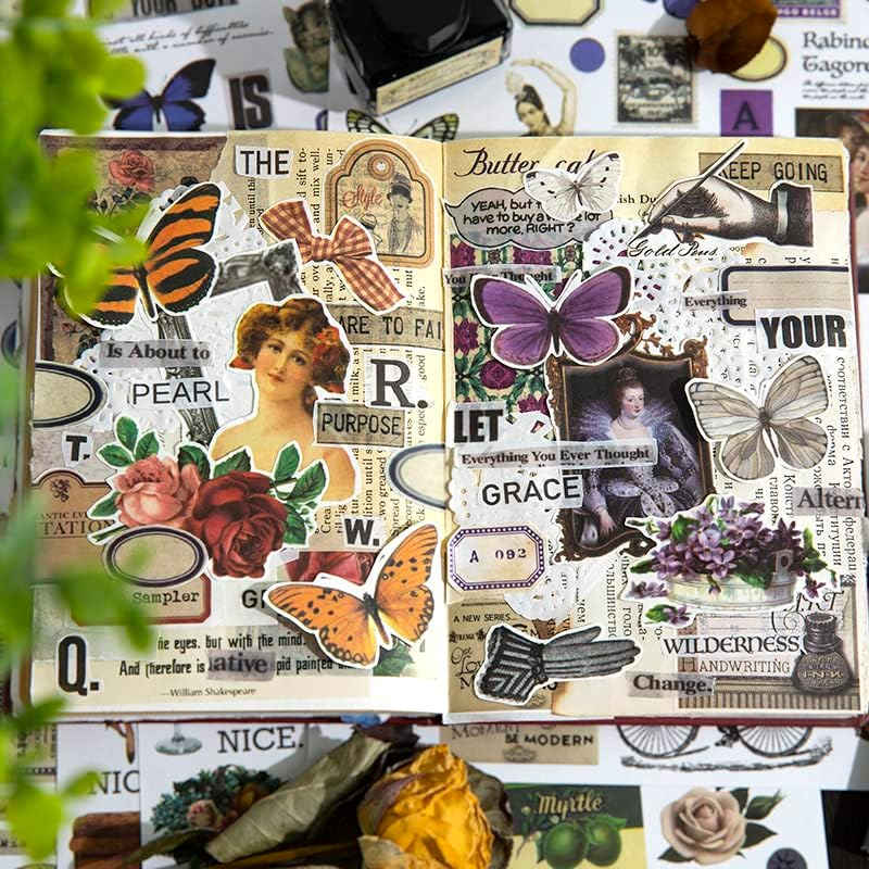 Diuhofart Vintage Scrapbooking Sticker Book for Adults - 800+ Washi Journaling Stickers Ephemera Book for Junk Journal Supplies DIY Crafts Arts Decorative 24 Sheets - Blue Vintage Collection Book image number 7
