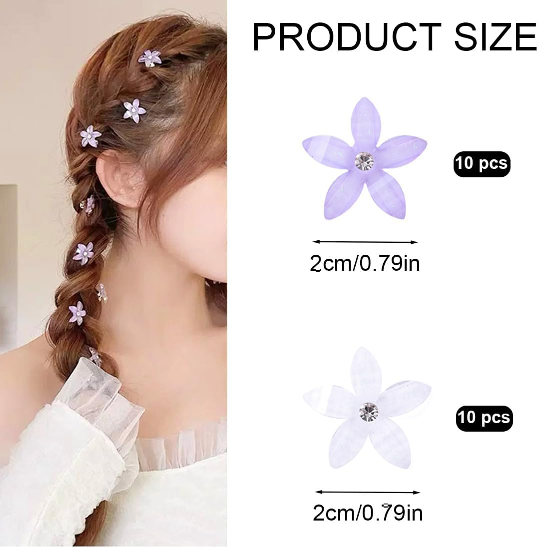 Gaodercha 20Pcs Flower Hair Clips 2 Colours Rhinestone Petal Hair Clip Cute Trendy Flower Hair Clip Mini Pearl Claw Flower Clips for Women Birthday Party Wedding