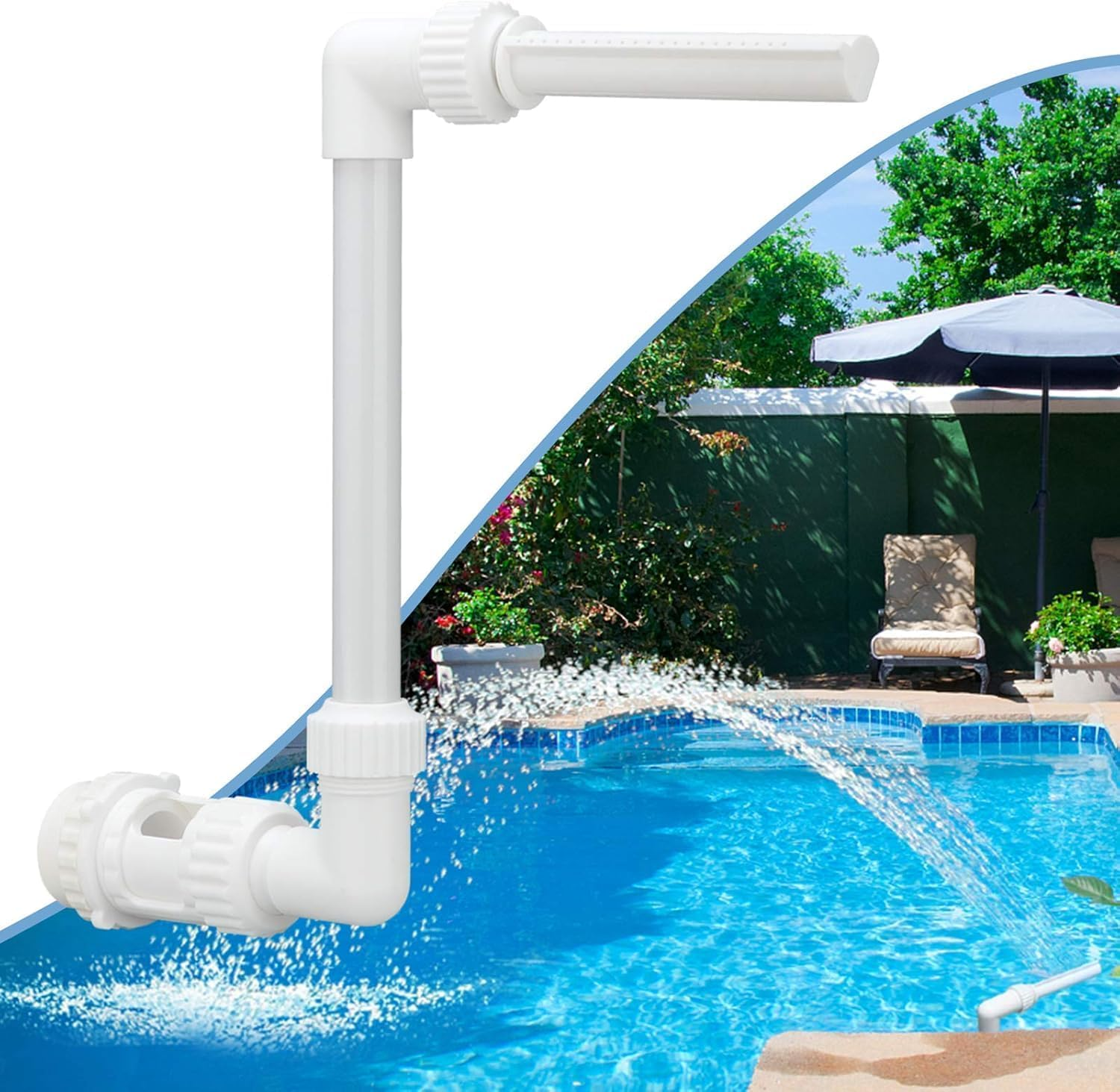 Pro Adjustable Pool Waterfall Kit,High-Pressure Jet Spray & Energy Efficient Aerator for In/Above Ground Pools,Tool-Free 10-Second Setup, Splashguard Design, Summer Bbqs image number 1