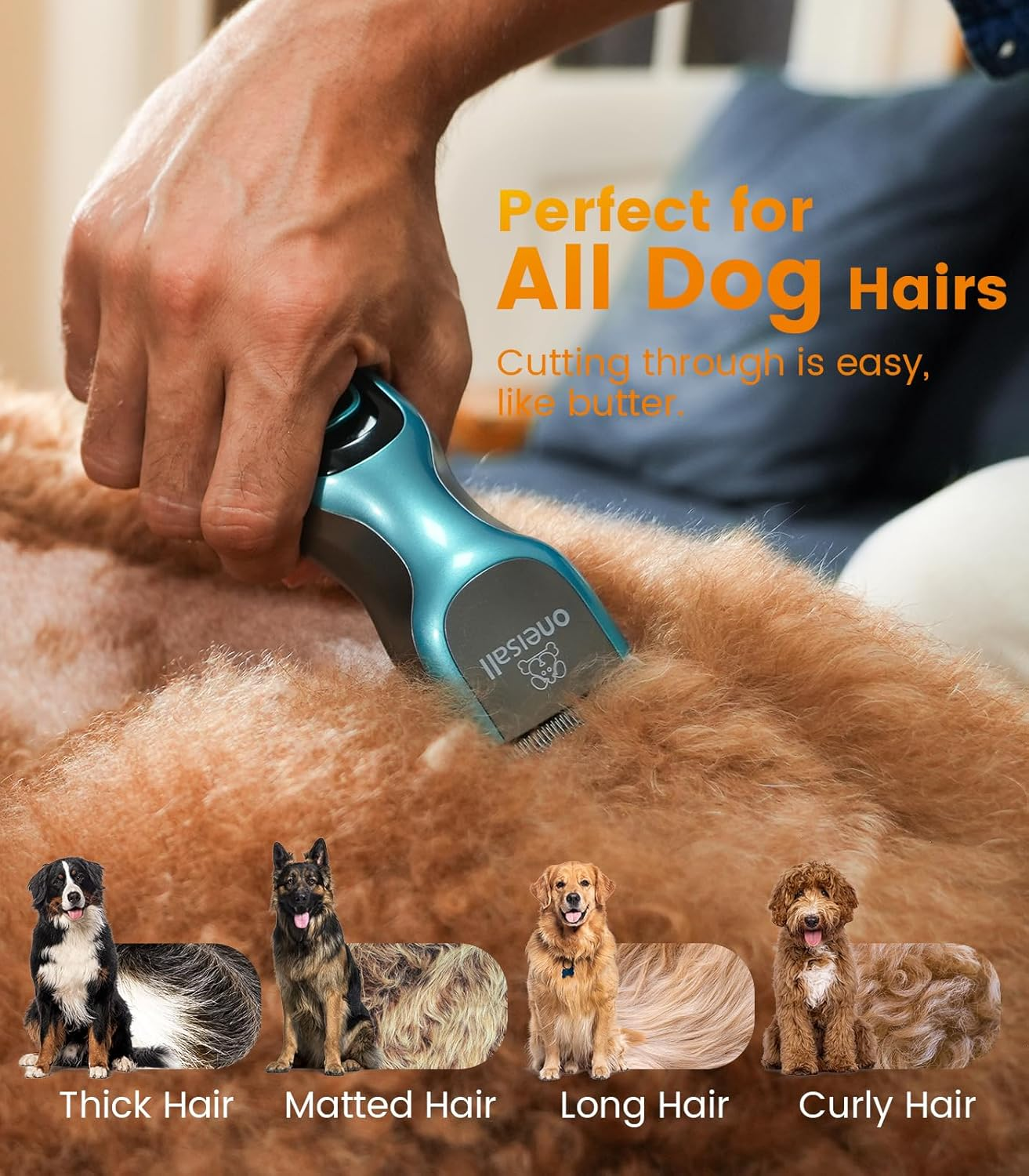 Oneisall Dog Clippers for Grooming 2-Speed Super Power Dog Grooming Clippers 50Db Quiet Rechargeable Cordless Pet Trimmer with Detachable Stainless Steel Blade for Small & Large Dogs with Thick Coats image number 2