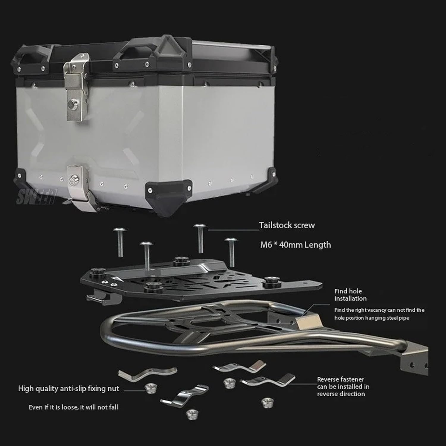 32L Motorcycle Top Case with Safety Lock, Quick Release Motorcycle Trunk, Water Resistant Aluminum Alloy Motorcycle Top Box, Universal Fit Motorcycle Tail Bag (Silver) image number 3