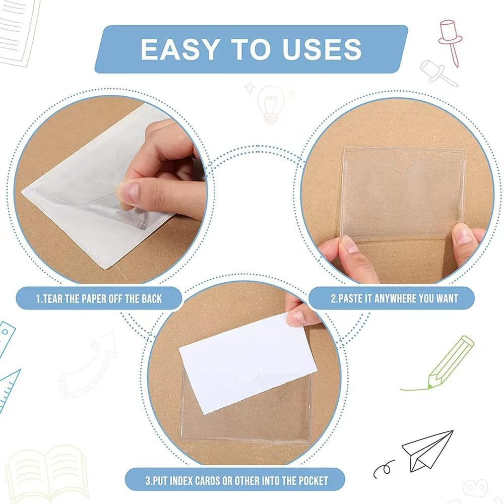 50Pcs Adhesive Label Holder Shelf Tag, Betterjonny 6X10Cm Self-Adhesive Clear Label with Top Open Plastic Drawers File Cabinet Storage Bins Label Holder for Office, Kitchen and Other Small Items image number 3