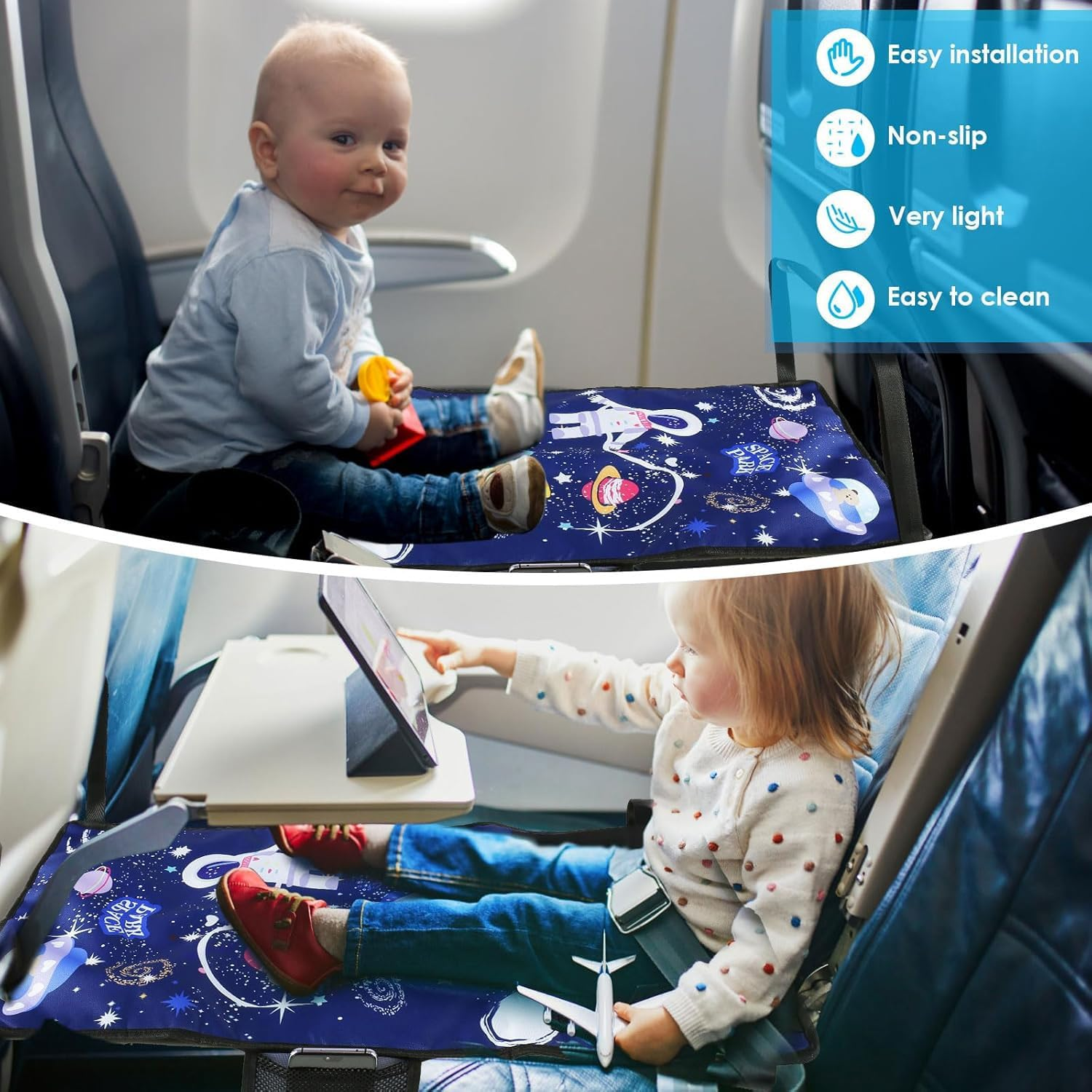 Yharnamite Airplane Seat Extender for Kids, Travel Bed for Kids, Airplane Seat Extender Portable with Side Pocket(Blue) image number 6