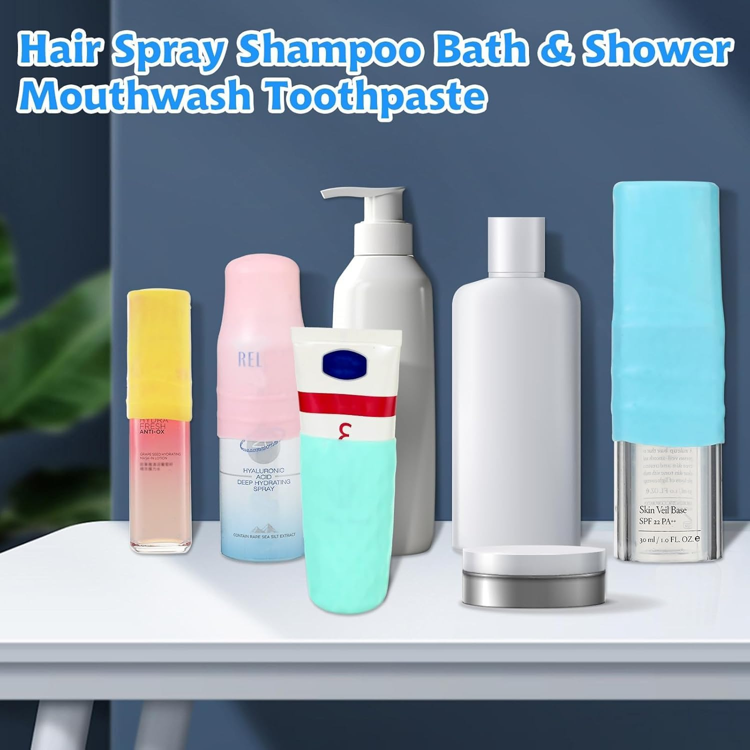 Fokmuaex 10 Pack Silicone Bottle Covers, Unisex Travel Essentials for Cruise & Plane, Leak-Proof Accessories for Shampoo, Lotion, Cosmetics - Fits Most Travel-Size Bottles, 5 Color Options image number 6