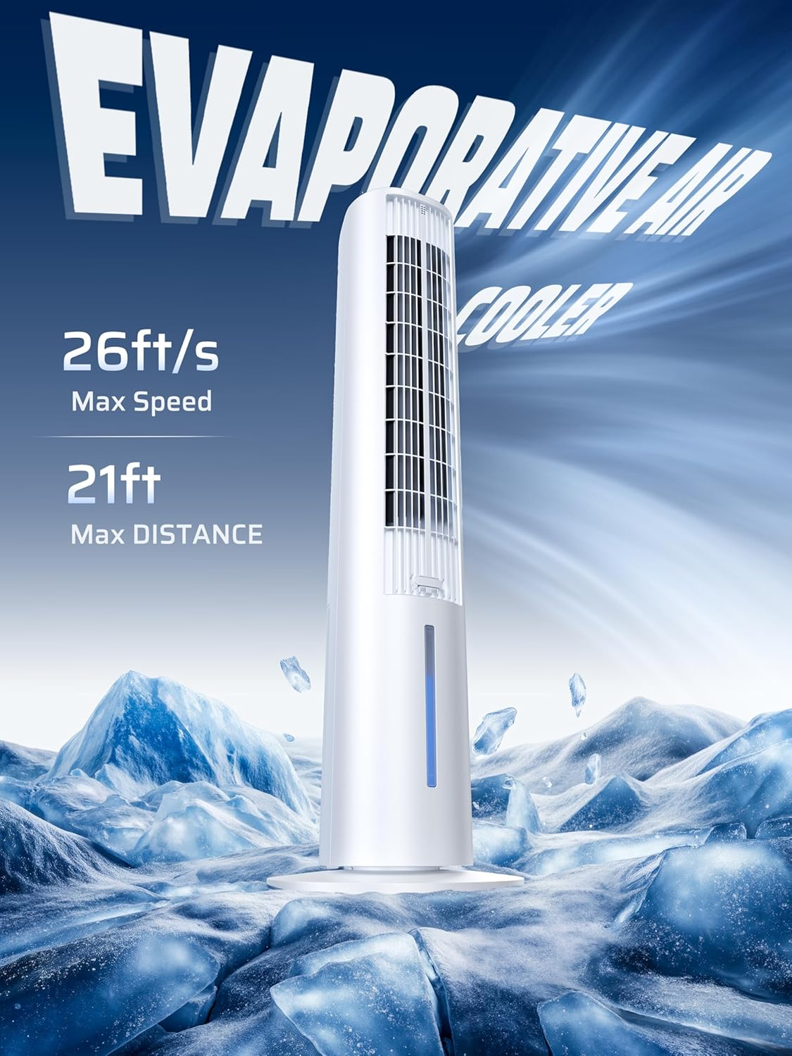 Shanghigh Tower Fan Cooling - Bladeless Tower Fans & Air Cooler with 3L Water Tank & Remote for Room Bedroom Home Office, 80&deg; Oscillating Standing Floor Fan with 3 Speeds, 4 Modes, 12H Timer (White) image number 1