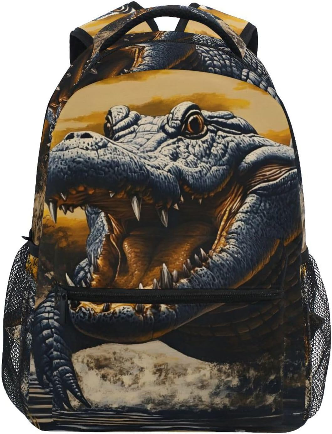 WOIWB Vintage Crocodile Kid'S School Backpack for Girls Boys, Bookbag Hiking Backpacks Small Size image number 2