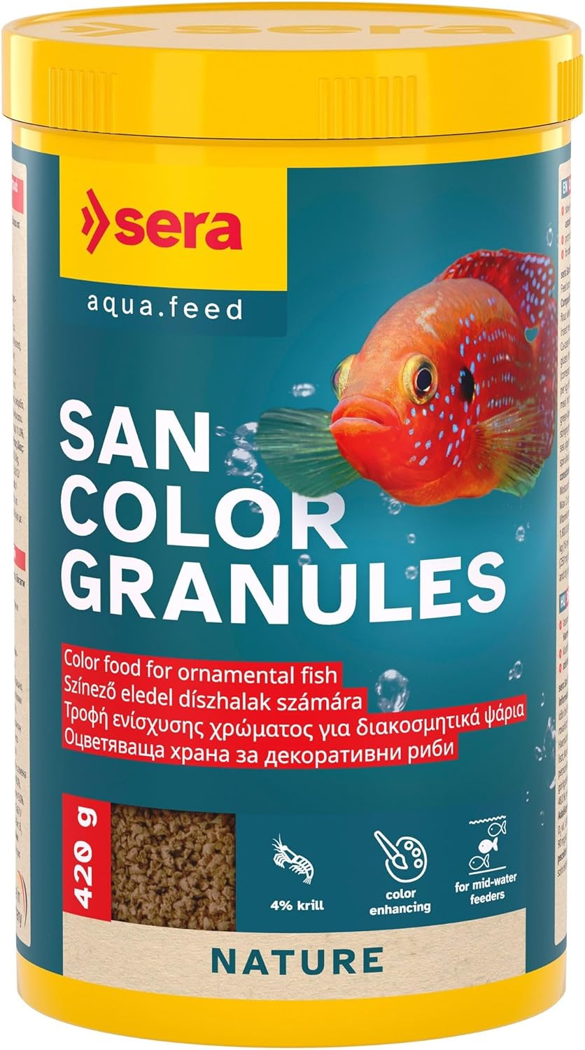 Sera San Colour Granules, Colour Food for Ornamental Fish Eating in the Middle Water Zone, for Freshwater Aquariums, 1L (420G)