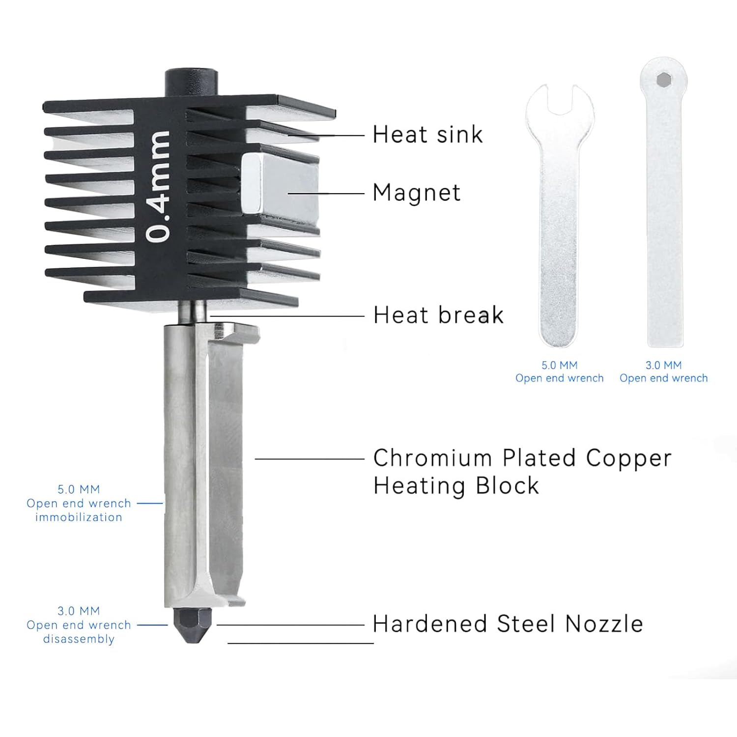 Threaded 3D Printer Hotend Hardened Steel Nozzle Replacement Kit, 0.4Mm, High Temperature Printing for Bambu Lab A1 A1 Mini, Easily Replaceable Extruder Accessories image number 4
