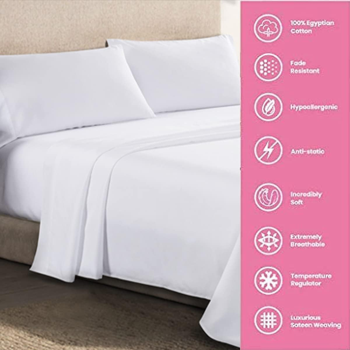 Queen Size Sheet Set, 4Pcs Extra Soft Breathable Cooling Bed Sheet Set with Deep Pockets & Wrinkle Free, Ultra Soft Hotel Luxury Bedding Sheets & Pillowcases(White)