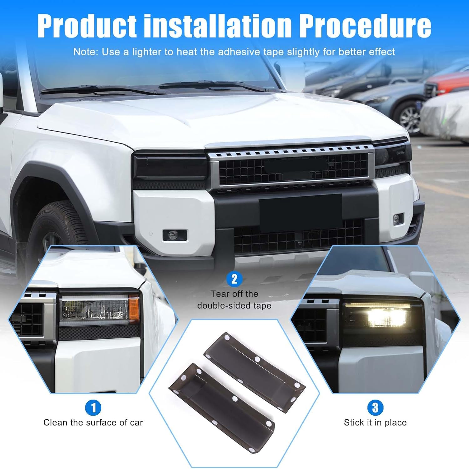 Yinaniutos Front Headlight Guard Covers Compatible with Toyota Land Cruiser 250 Prado J250 LC250 2024 2025, ABS Headlamps Smoked Tint Light Cover Trim Accessories, 2PCS