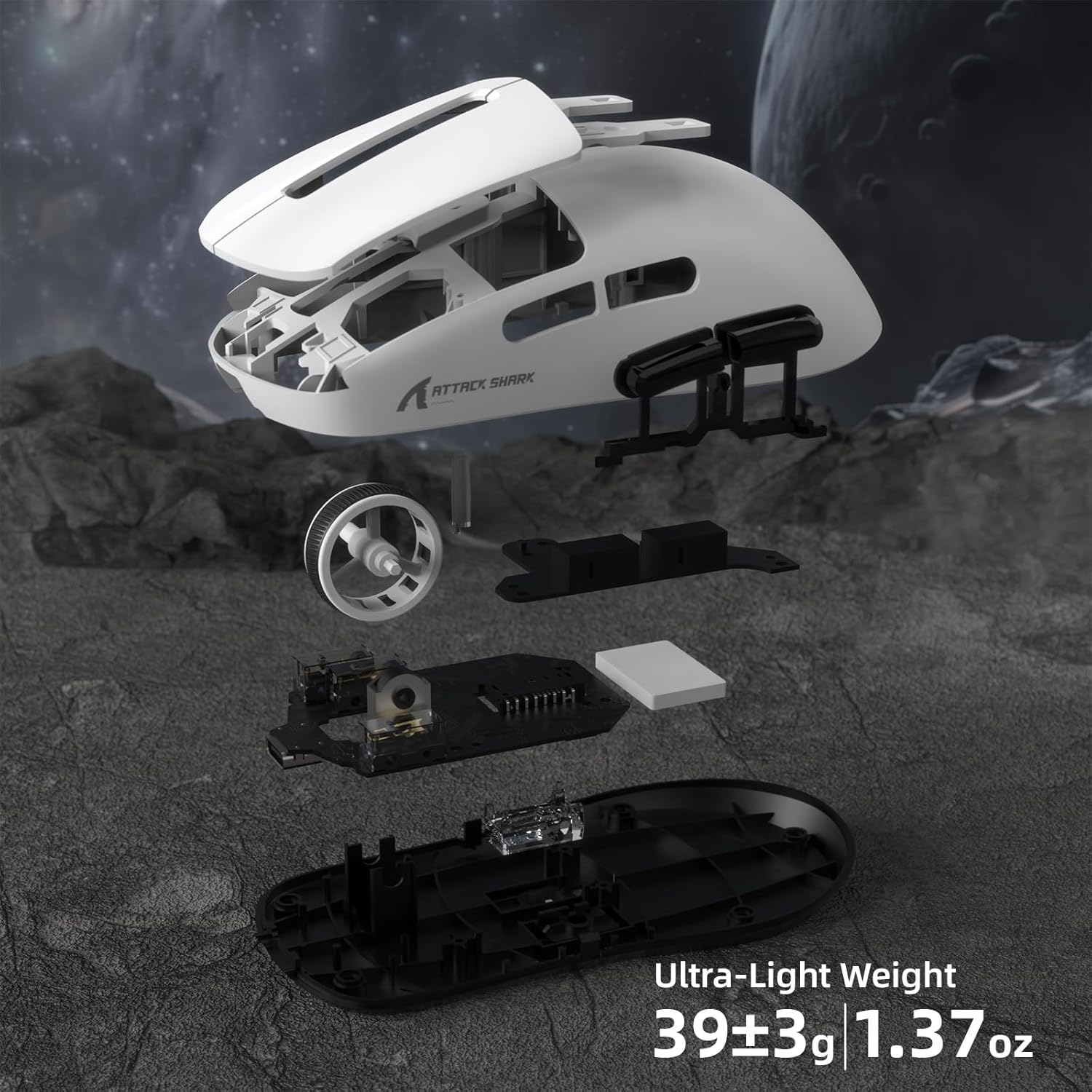 Attack Shark R6PRO 39G Superlight Wireless Gaming Mouse,Pixart PAW3950MAX 42000 DPI,MCU Nodic 52840 Computer Mouse,8K Polling Rate Web Driver,Bt/2.4Ghz/Wired Tri-Mode Mice with Coiled Cable-White image number 2