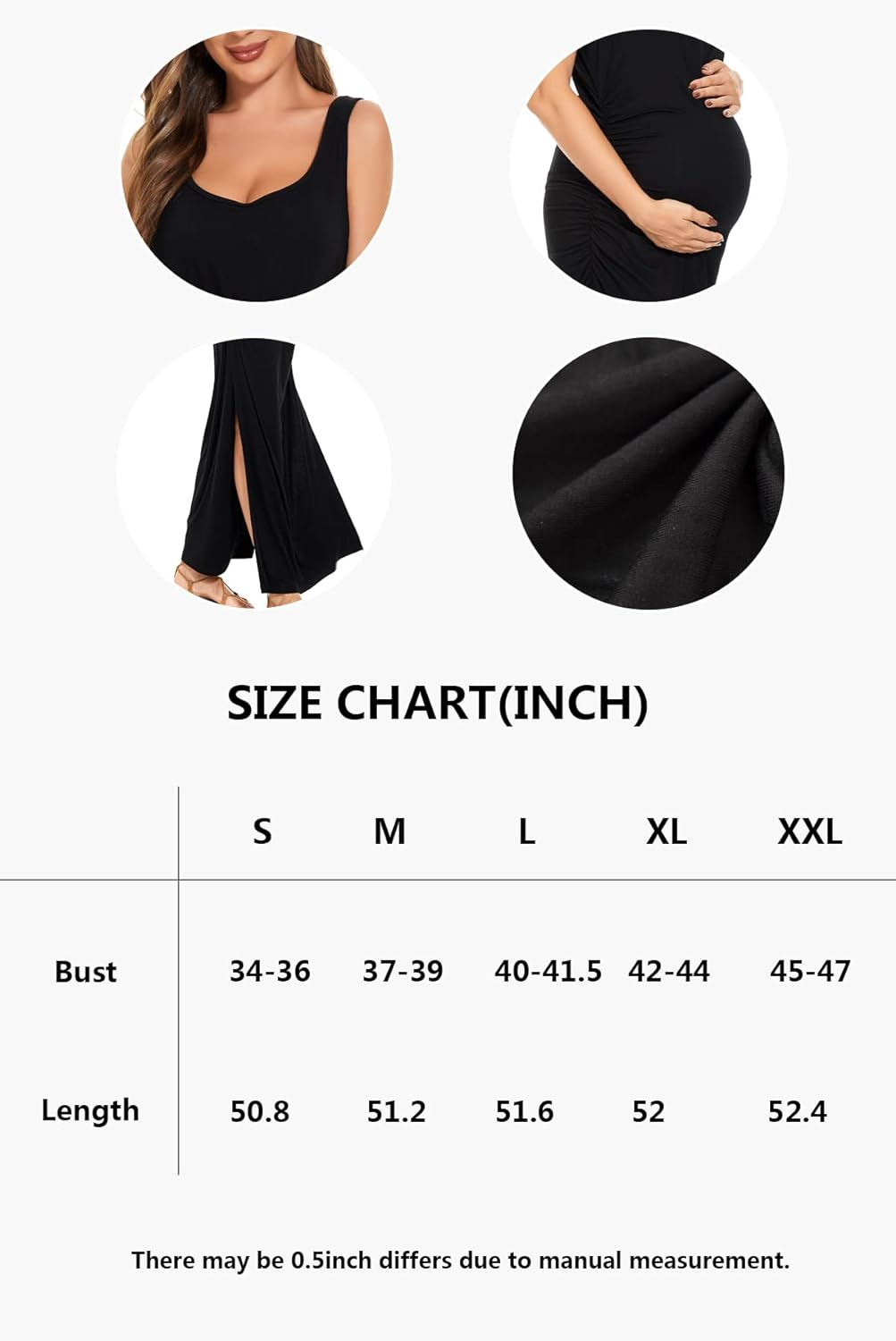 Smallshow Women'S Split Long Maternity Dress Sleeveness Ruched Pregnancy Clothes image number 1