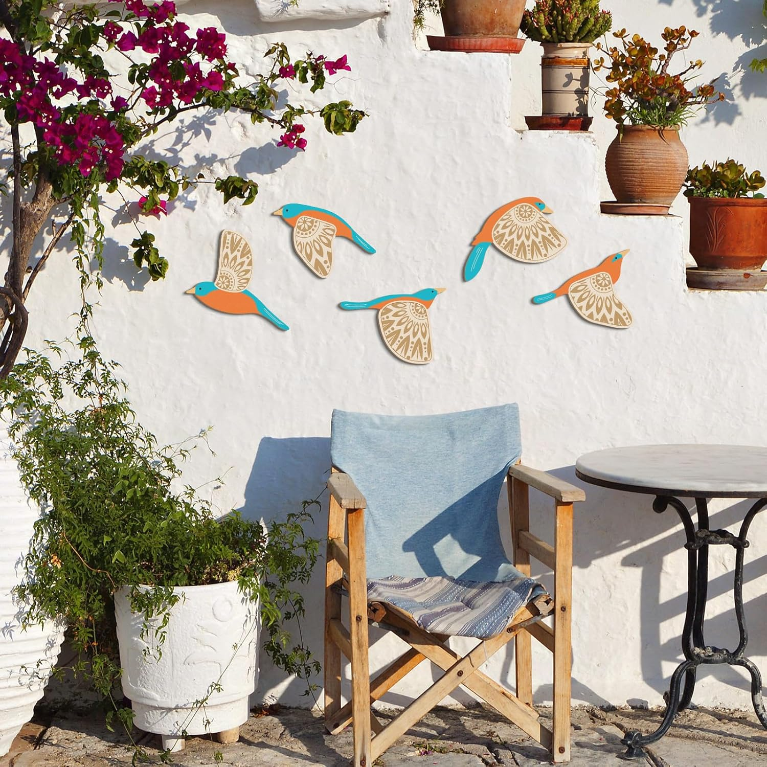 Barydat 5 Pcs Wooden Bird Wall Art Wood Flying Birds Wall Decor Rustic Folk Art Scandinavian Home Decor for Gift Living Room Bedroom Kitchen Office(Teal) image number 6