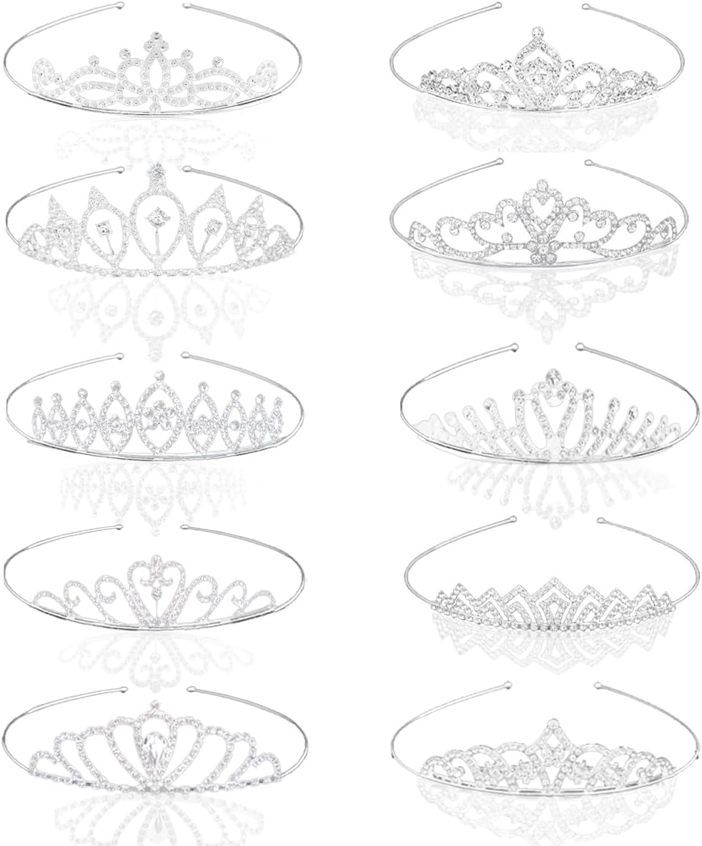 IAXSEE 10 Pcs Silver Metal Glitter Sparkly Rhinestone Crown Headbands Wedding Prom Birthday Party Princess Hair Tiaras Clasps Accessories for Brides Women Girls Teens image number 3