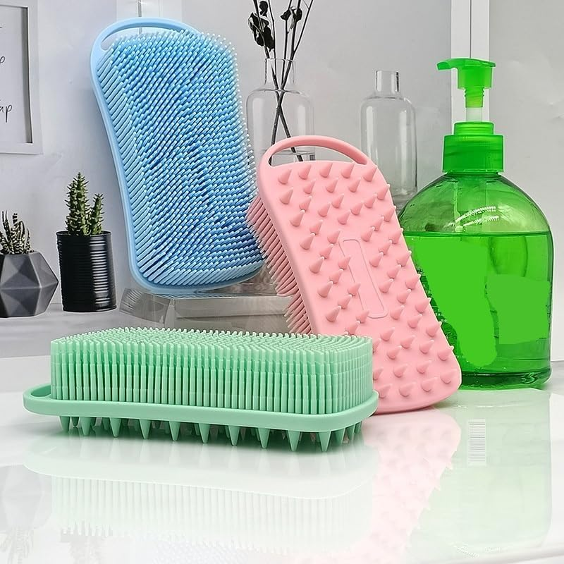 Silicone Body Scrubber for Use in Shower,Shower Accessories Exfoliating Body Scrubber, Loofah Body Wash Scrubber.Shower Scrubber for Body,Bath Brush for Women Men All Kinds of Skin (Black, 14.5*7*2.2CM) image number 3