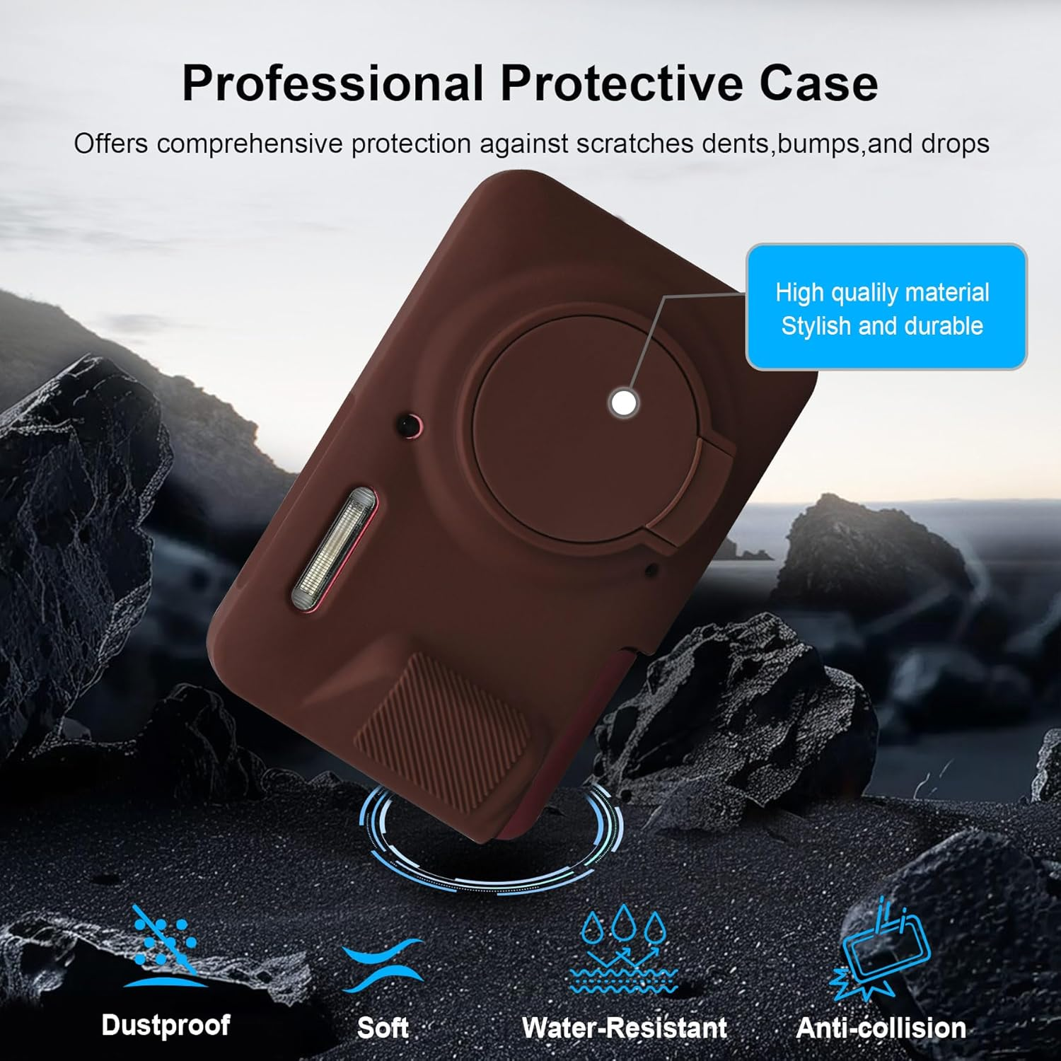 RAIALL Case for Kodak PIXPRO FZ55 Digital Camera, Soft Silicone Protective Case for Kodak PIXPRO FZ55 Vlogging Camera, Lightweight FZ55 Camera Case Cover Grip Body Skin, Brown - Black image number 5
