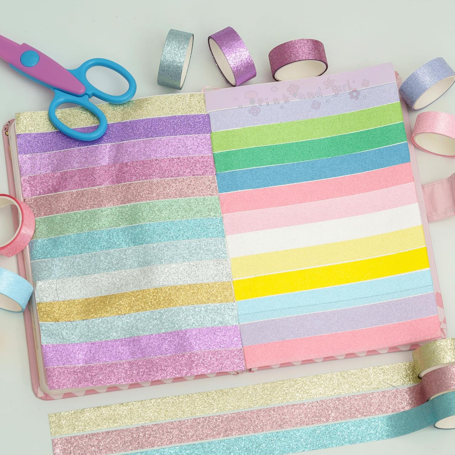 YUBBAEX 10 Colors Glitter Washi Tape Set Sparkling Masking Tape Metallic Decorative for Arts, DIY Crafts, Bullet Journal Supplies, Planners, Scrapbook, Card/Gift Wrapping (Rainbow 10 Colors) image number 2