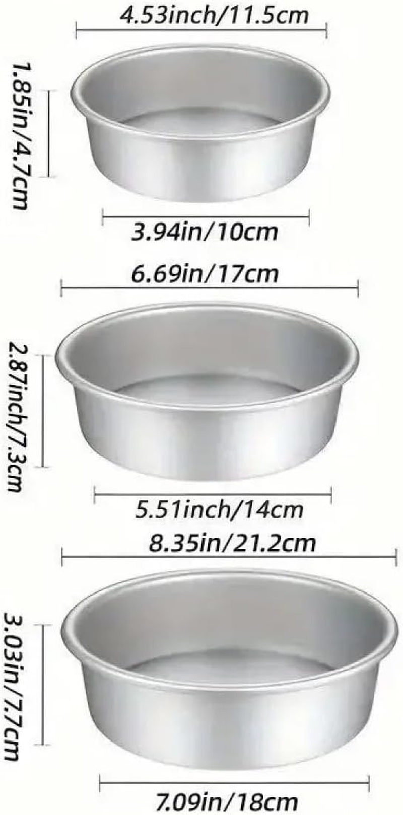 AIMALL 3Pcs round Cake Mold with Anode Coating and Removable Bottom &ndash; Durable Aluminium Alloy Baking Pans for Chiffon and Layered Cakes