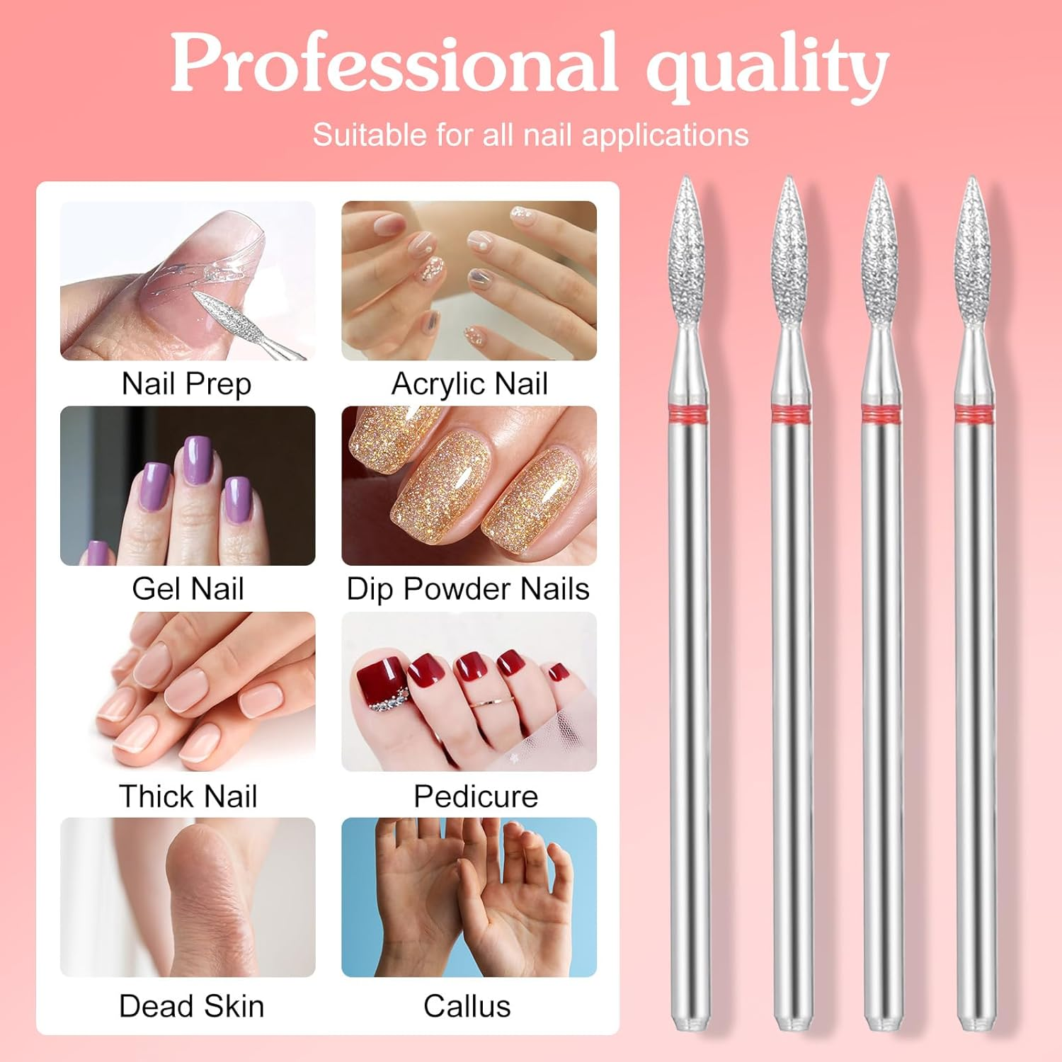 Gjinxi Diamond Flame Cuticle Drill Bits Set 12Pcs Cuticle Nail Drill Bit 3/32'' Professional Nail Bits Kit for Clean Dead Skin Manicure Pedicure, Acrylic Gel Nails, Salon Home Nails Care Tools image number 2