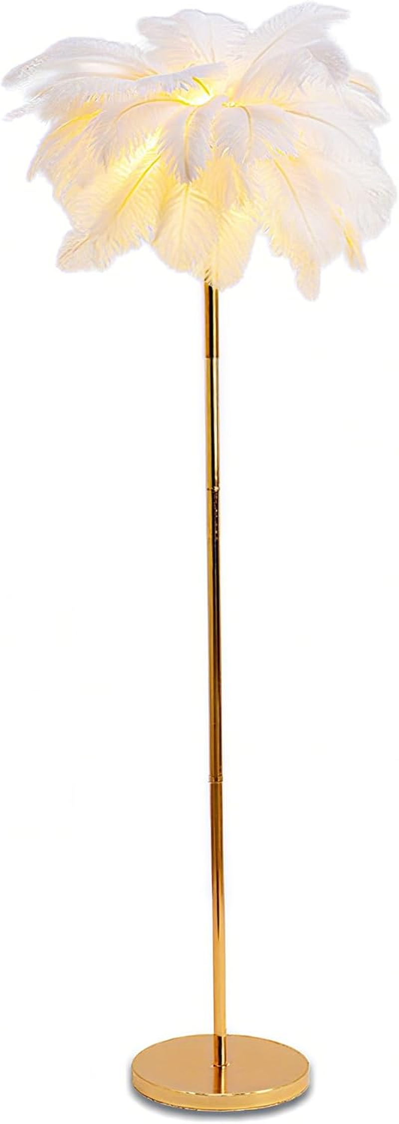 Feather Floor Lamp for Living Room, Fluffy Ostrich Feathers Lamp, Golden Color Body, 3 Color Temperatures Modern Funky Arc Tall Standing Lamp for Bedroom Inclued Bright LED Bulbs (White) image number 1