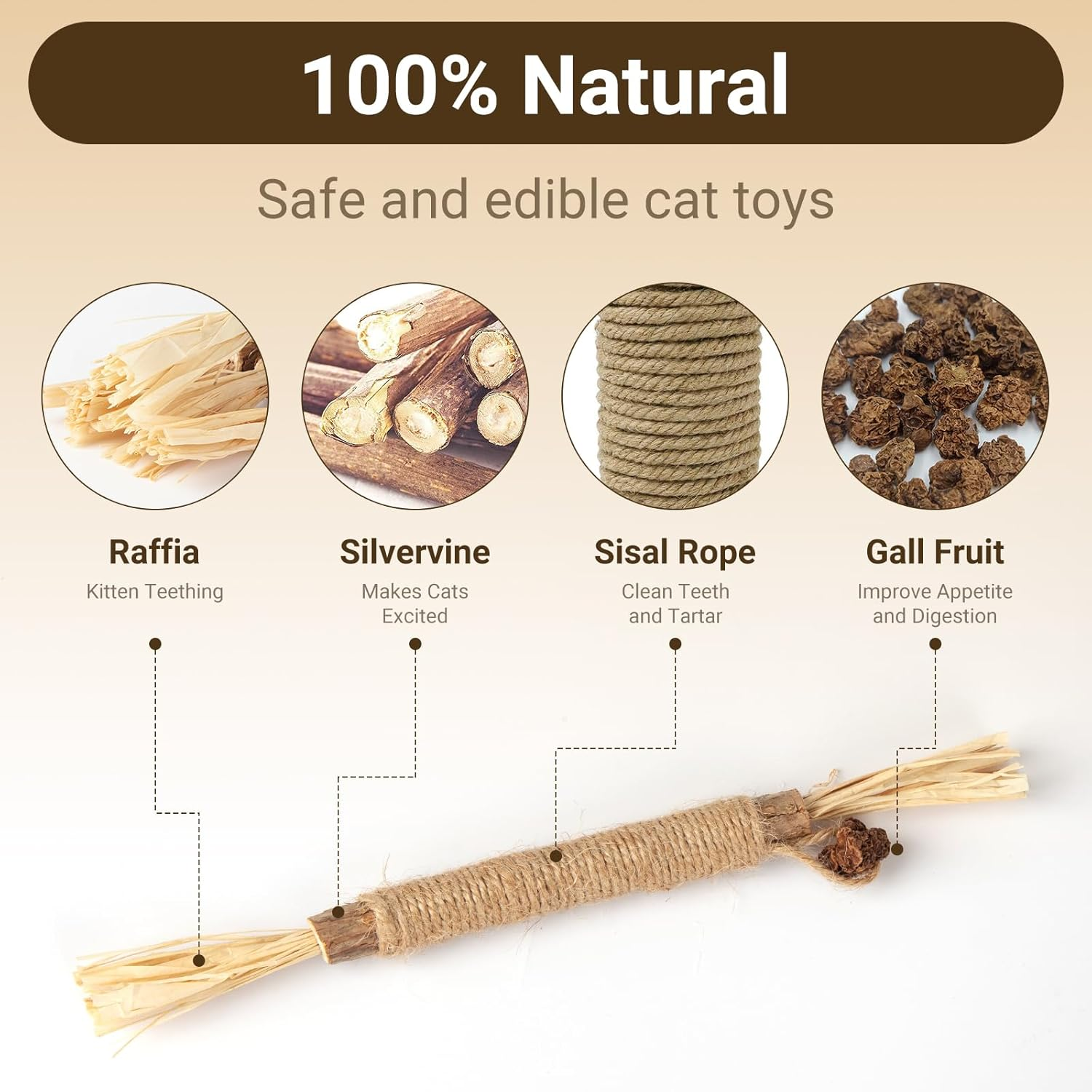 6 Pack Natural Silvervine Chew Sticks for Cats, Catnip Toys for Indoor Cats, Kitten Teeth Cleaning image number 1