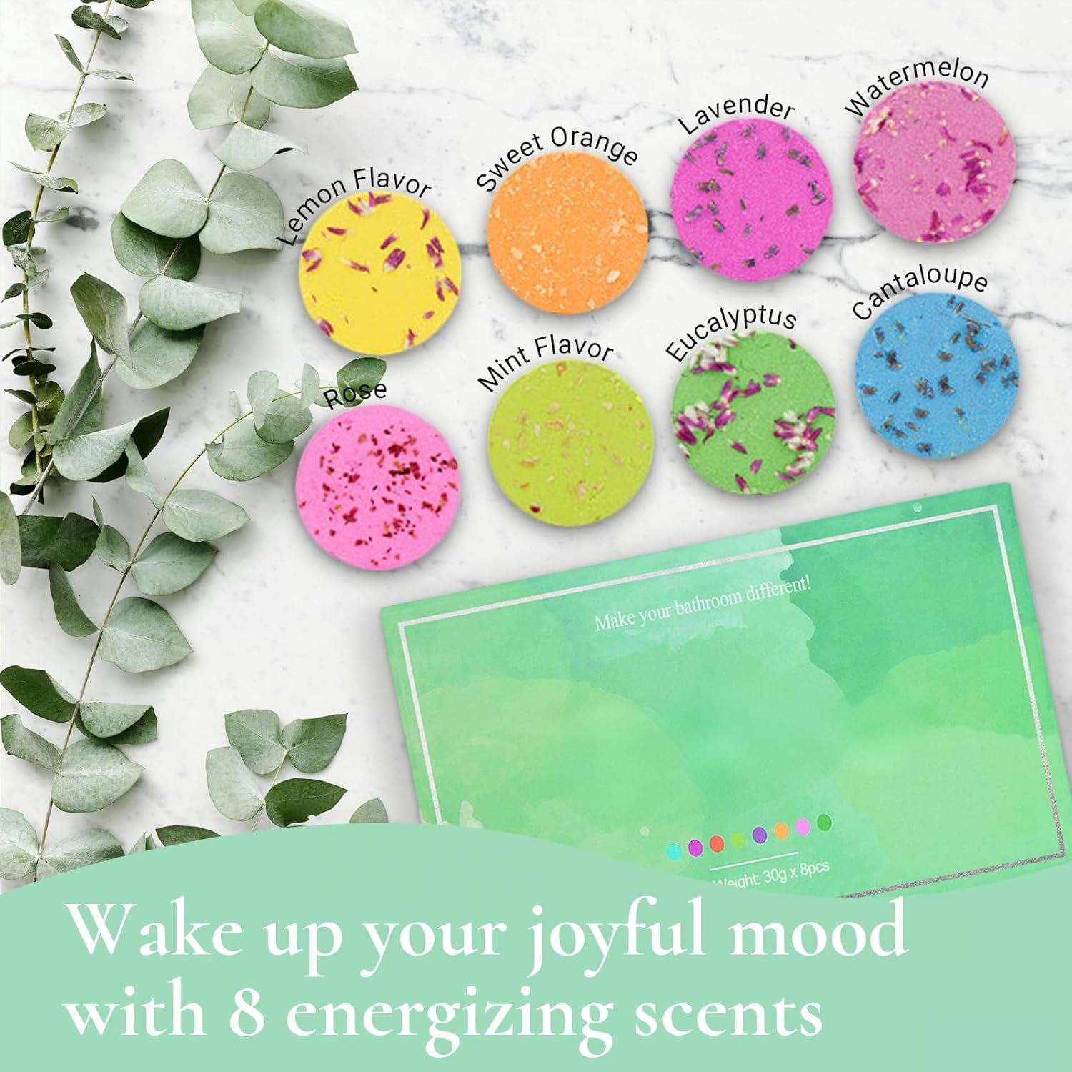 Aromatherapy Shower Steamers, 8 Pcs with Box, 8 Fragrances, Shower Bomb Tablets Set, Natural Ingredients, Self Care, Relaxation for Women Men, Gifts for Women image number 1