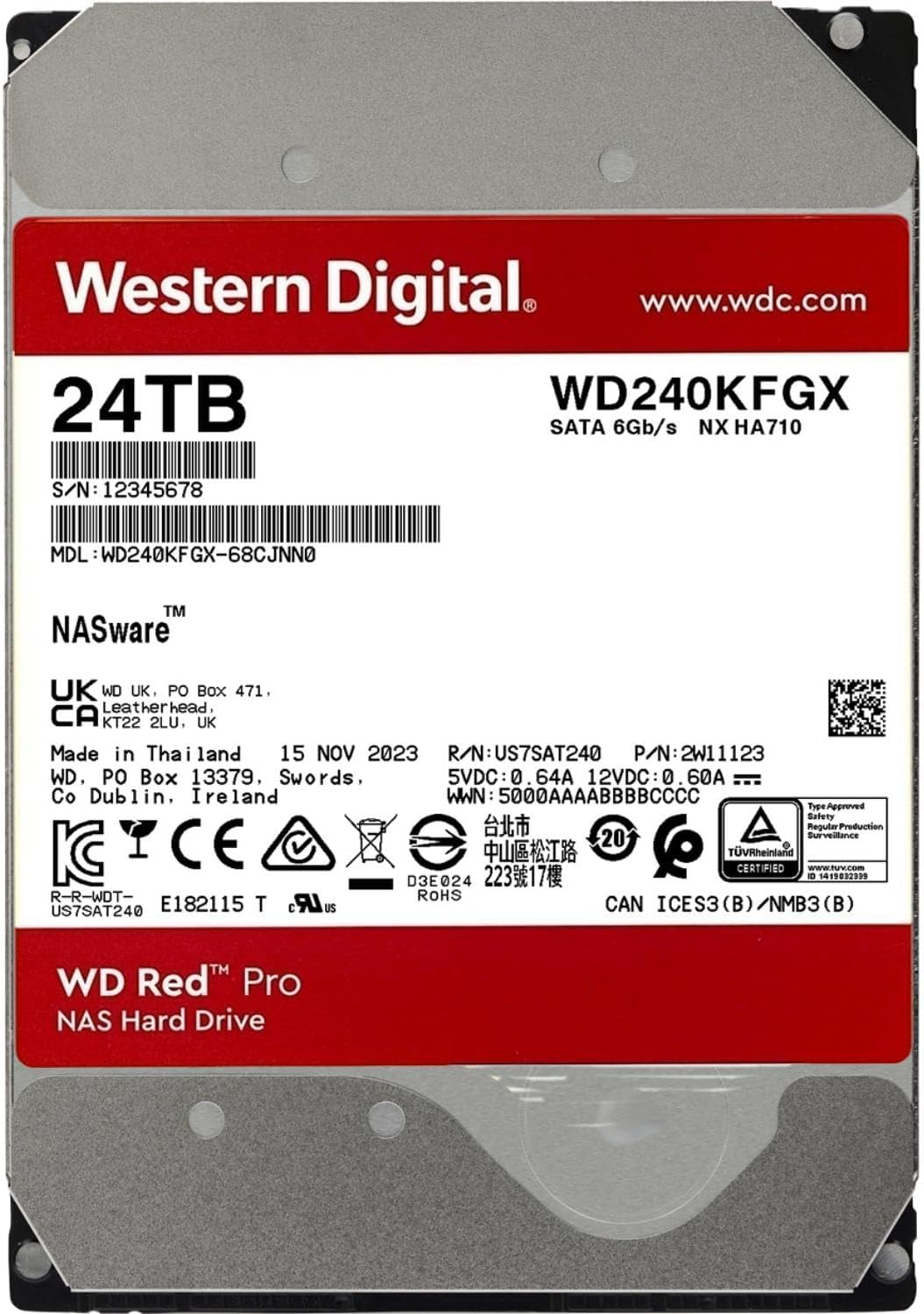Western Digital 24TB WD Red Pro NAS Internal Hard Drive HDD - 7200 RPM, SATA 6 Gb/S, CMR, 512 MB Cache, 3.5" - WD240KFGX image number 4