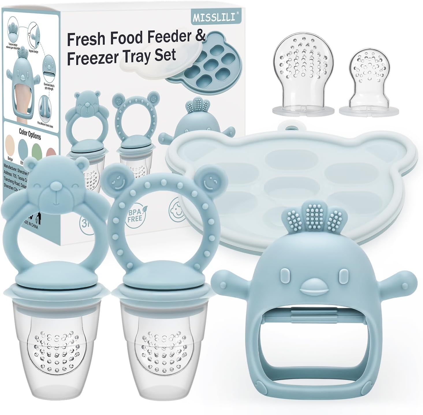 4Pcs Baby Silicone Fruit Food Feeder Pacifier & Breastmilk Popsicle Freezer Molds, Chick Teether Toy & Baby Food Storage Containers Frozen Ice Tray for Baby Feeding Teething Safely, BPA Free
