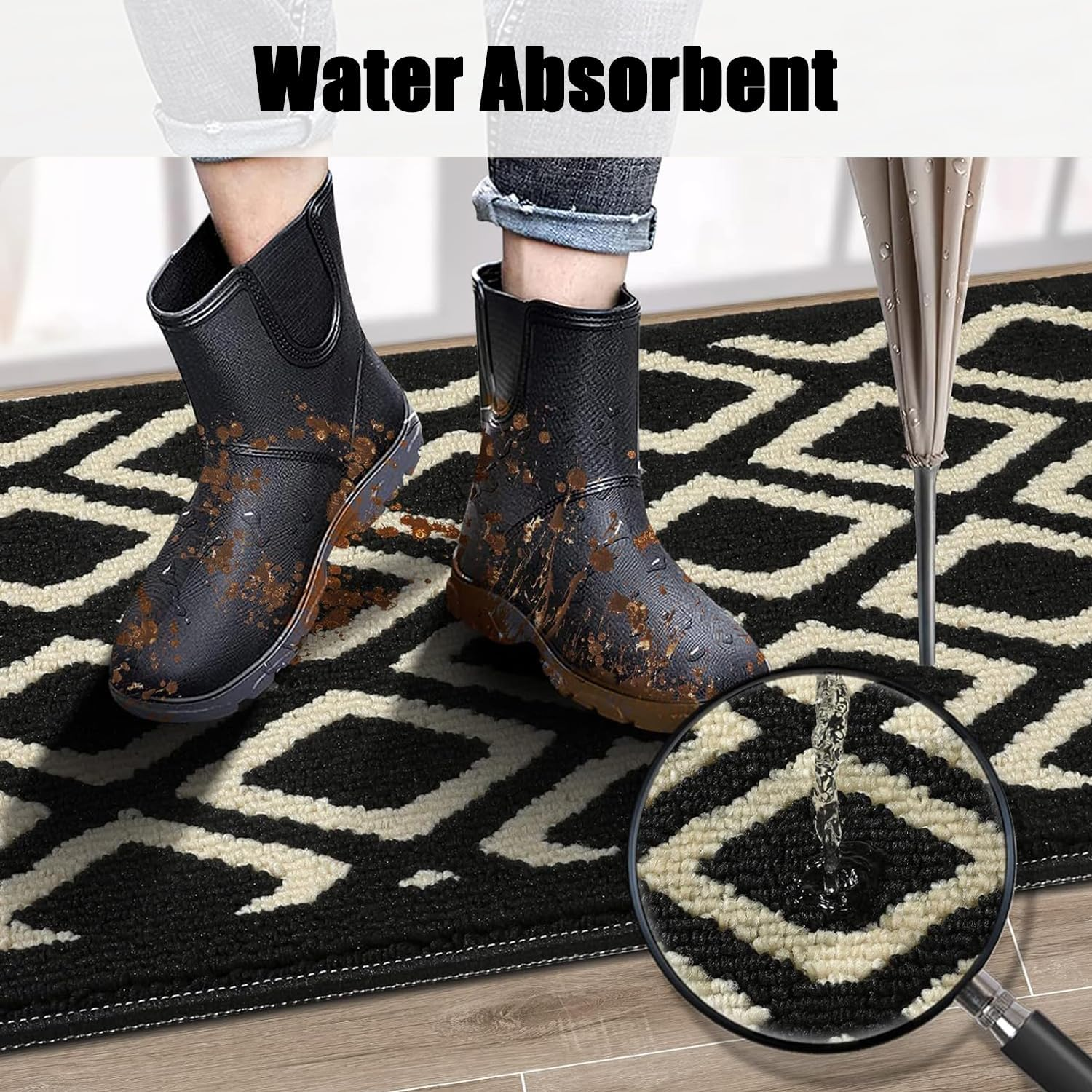 Indoor Door Mat, Non-Slip Absorbent Resist Dirt Entrance Mat, Anti-Slip, Machine Washable Front Doormats, Low Profile inside Floor Mat Doormat for Entryway, 32X20 Inches image number 2