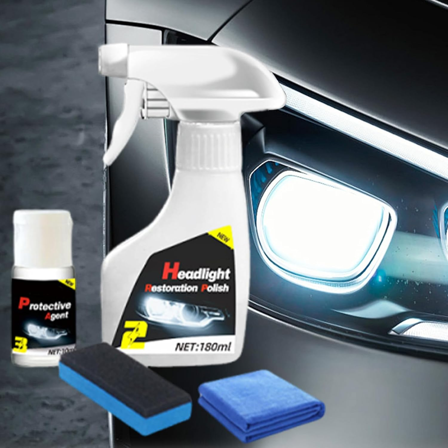 Rukjmqi Headlight Cleaner | 10Ml Coating Liquid 180Ml Headlight Scratch Repair Cleaner,Long-Lasting Repair Restorer for Refurbishment Driver RV SUV Care Maintenance Vehicle Safe Driving Road Trip image number 2