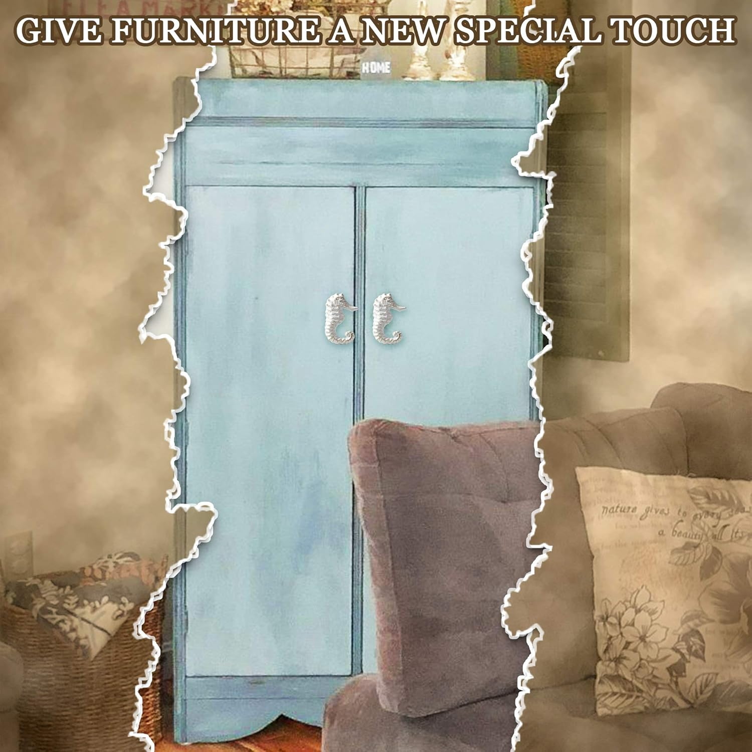 Mechwares-Retro Marine Style Cast Iron Drawer Handle-Kitchen Cabinet Wardrobe Closet Hardware-Pattern of Hippocampus|Starfish|Crab|Scallop(4, Blue) image number 2