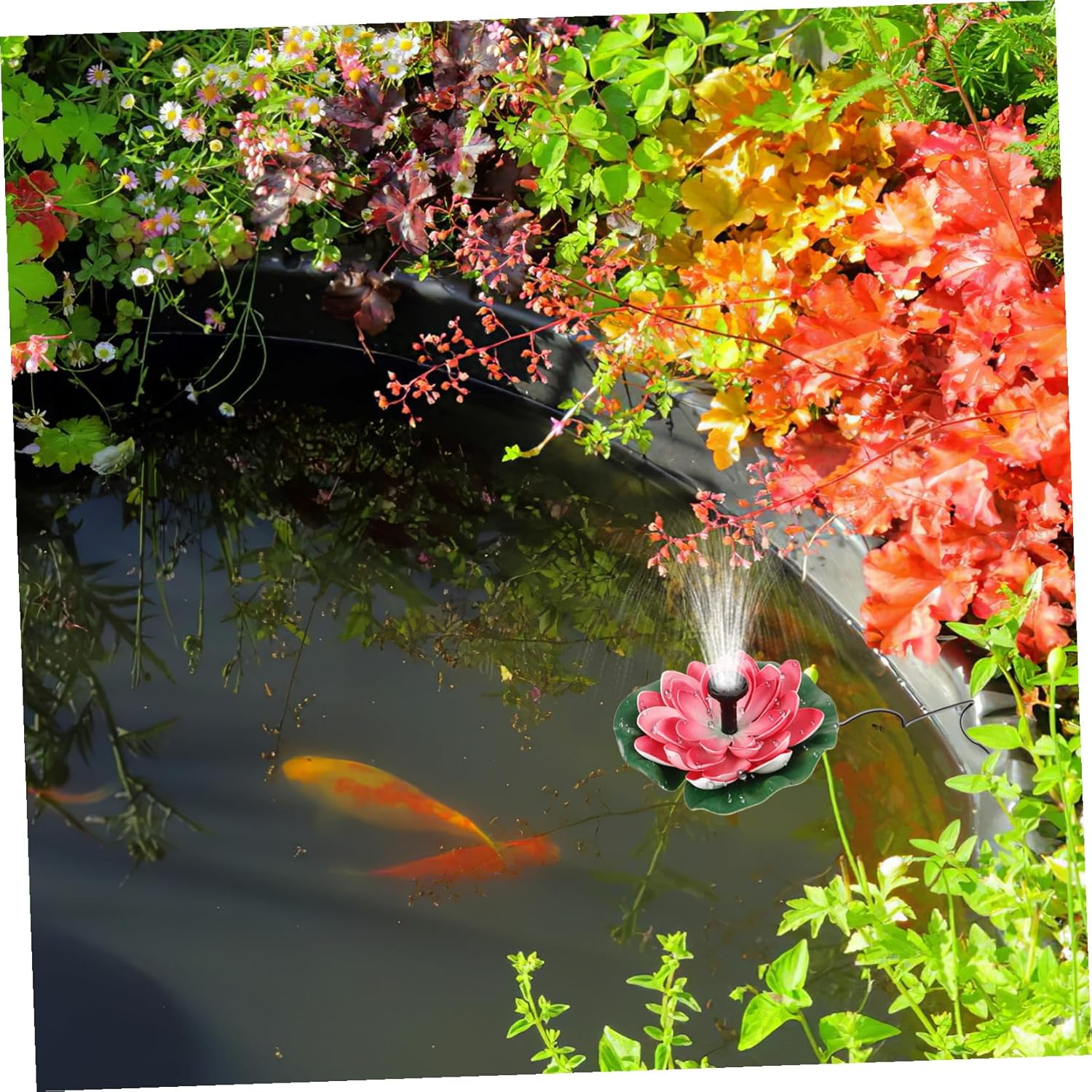 Solar Floating Lotus-Style Fountain Cherry Red Outdoor Water Feature Solar Pool Pump for Garden Landscape Decor