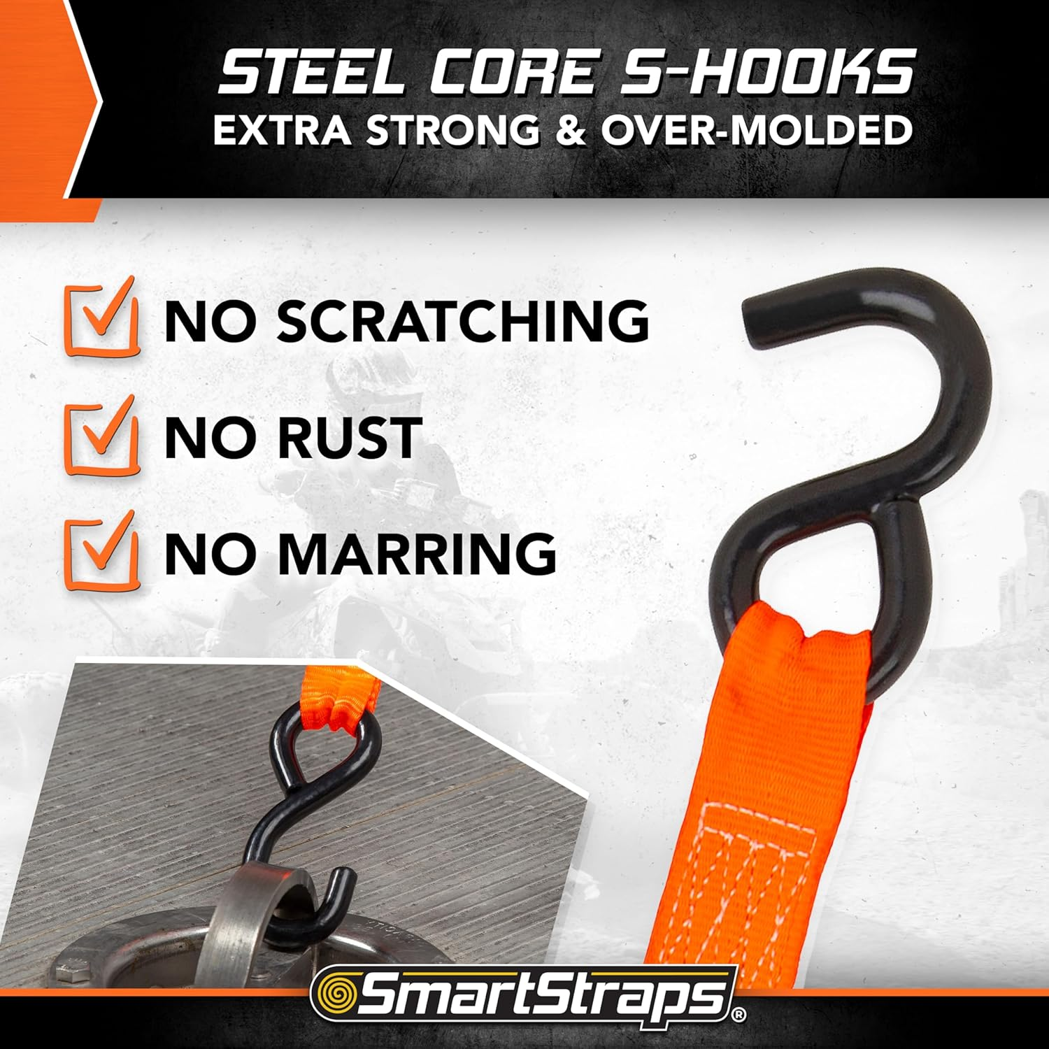 Smartstraps 10&rsquo; Retractable Ratchet Straps, 2 Pack &ndash; 3,000Lb Break Strength, 1,000Lb Safe Work Load &mdash; Haul Motorcycles, Boats, and Appliances with Patented Technology Heavy Duty Ratchet Straps image number 1