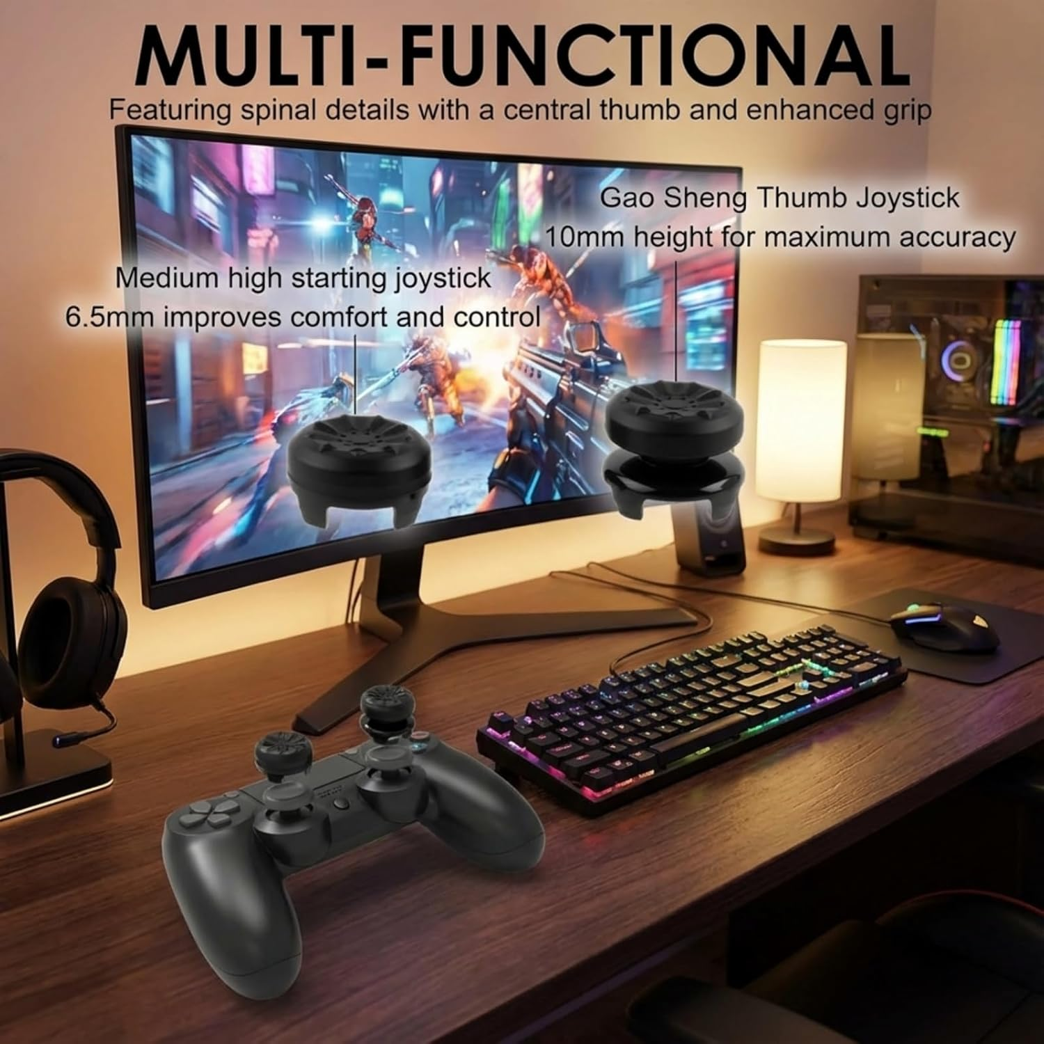 2 Pairs Black & White Non-Slip for PS5 Thumb Grips, Silicone Joystick Caps for PS5/PS4 Controllers, Controller Accessories to Improve Grip & Control image number 5