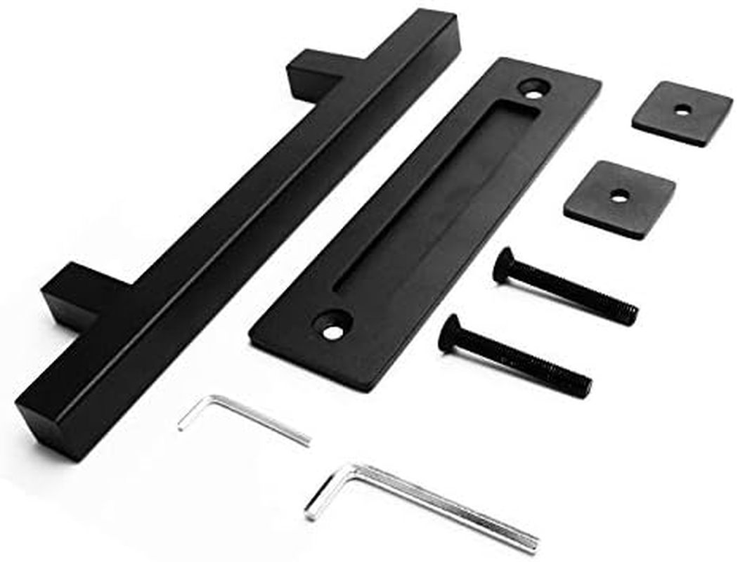 NUZAMAS Stainless Steel Door Handle, Sliding Barn Door Handle, Pull and Flush Set Single Square Handle Hardware -Black image number 5