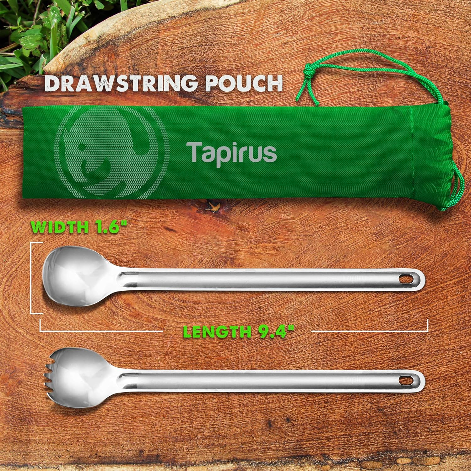 Tapirus - Long Spork and Long Spoon Set - 9.4-Inch Long Deep Reach Stainless Steel Eating Utensils for MRE Bag - Keep Hands Clean and Away from Heat - Carry Bag Ideal for Hiking, Camping, Backpacking image number 4