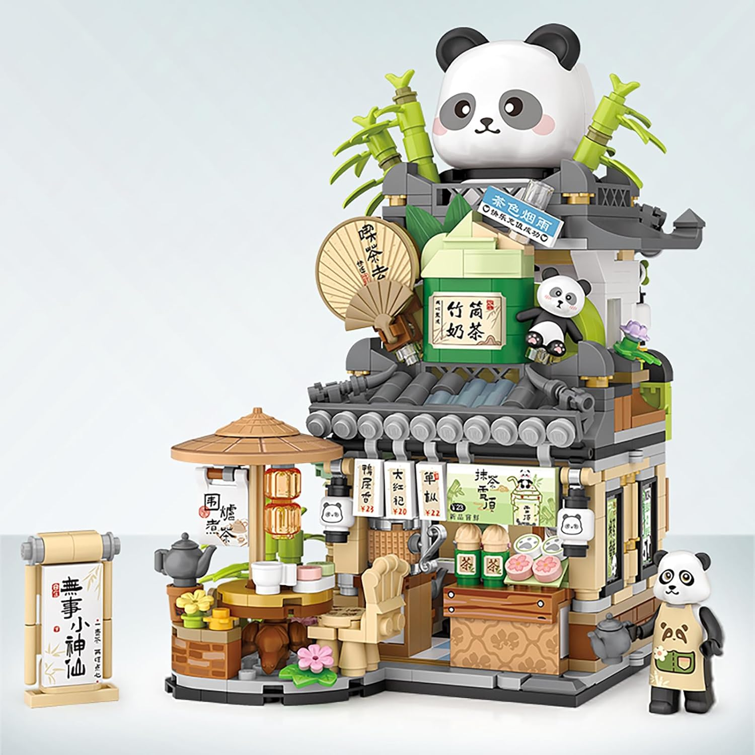Toymart Panda Tea House Mini Building Blocks Set &ndash; 860 Pcs Chinese Teahouse Model with Panda Figurines, Foldable Display Brick Kit, Micro Brick Architecture Toys